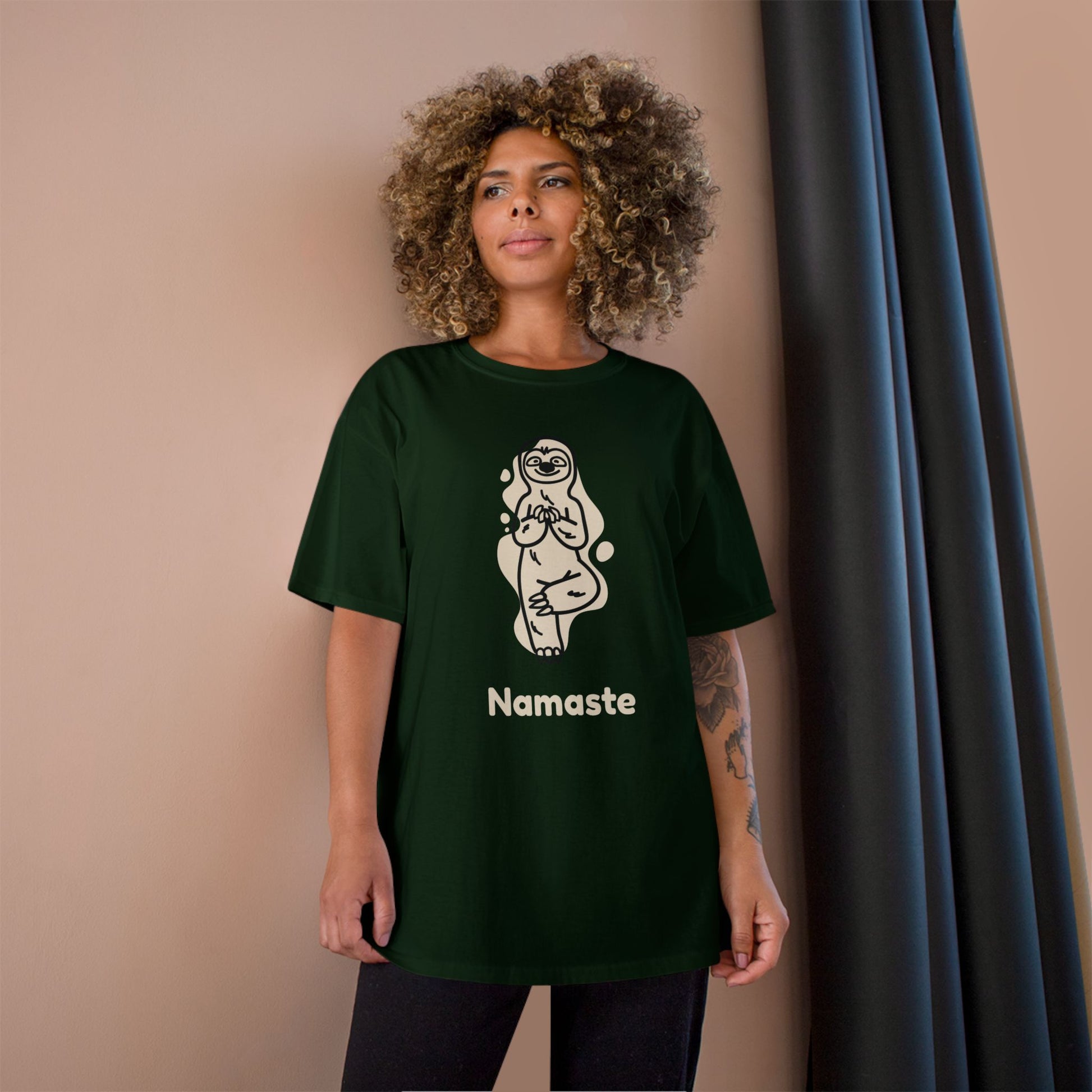Champion Namaste Champion T-Shirt, Sloth Yoga Tee for Mindfulness,