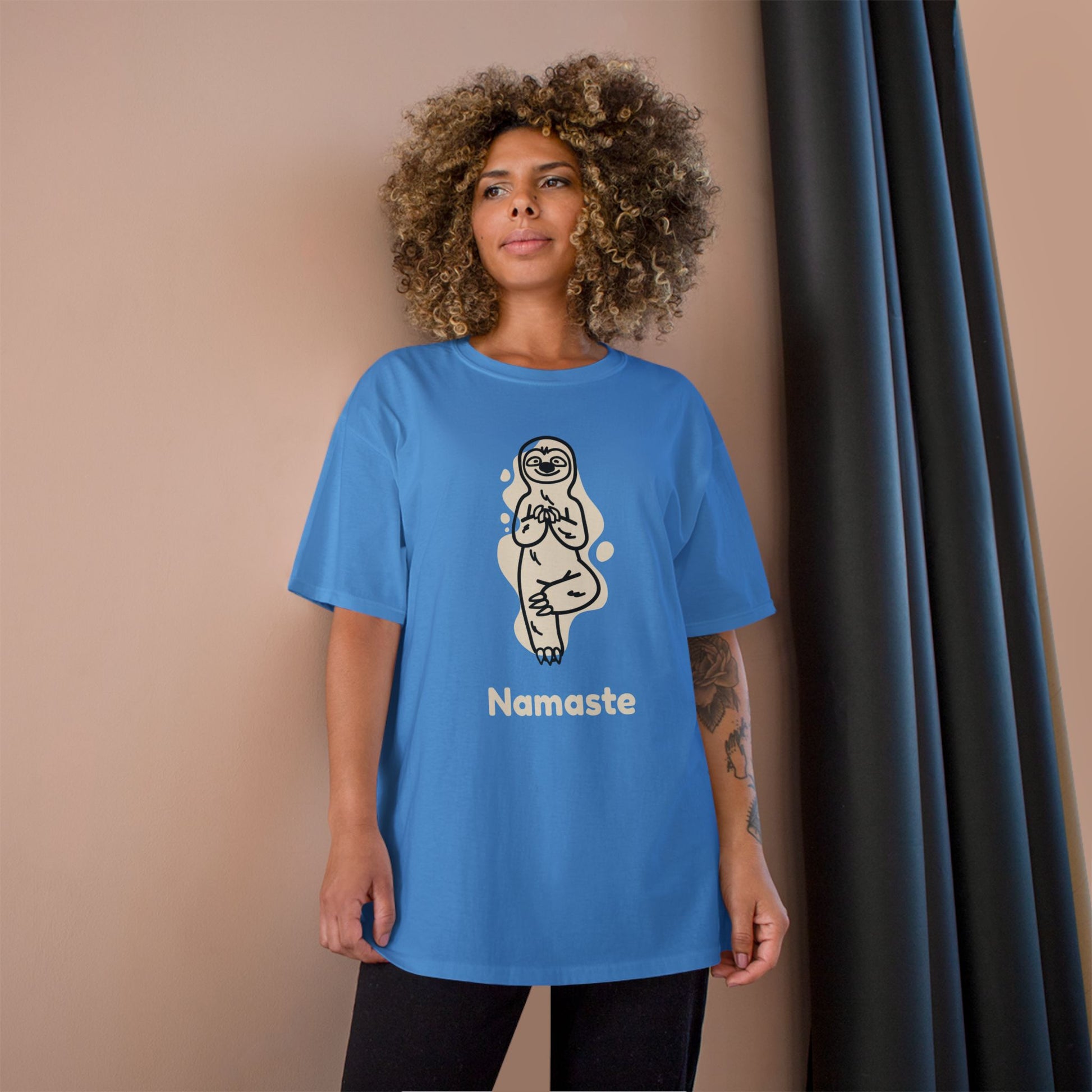 Champion Namaste Champion T-Shirt, Sloth Yoga Tee for Mindfulness,