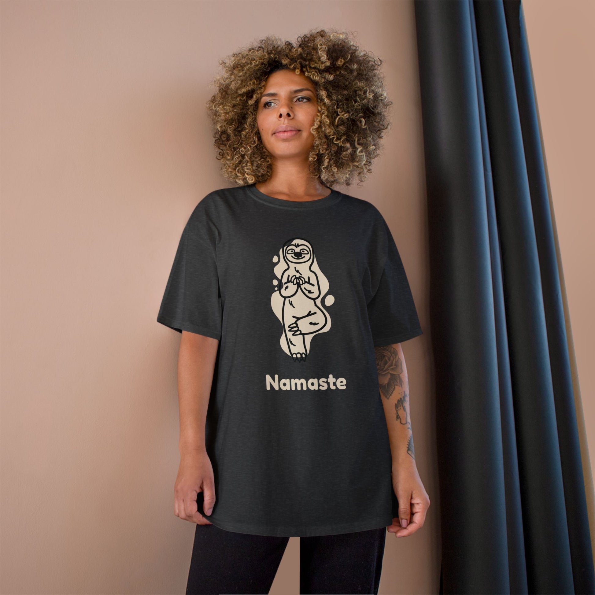 Champion Namaste Champion T-Shirt, Sloth Yoga Tee for Mindfulness,