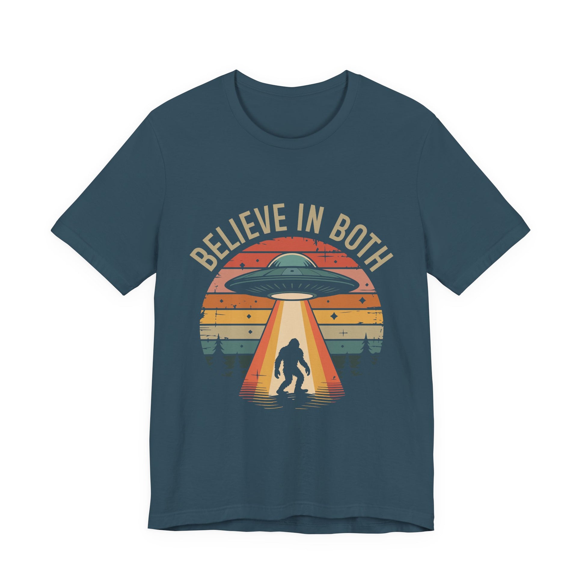 Believe In Both, UFO & Bigfoot Retro UNisex Graphic Tee