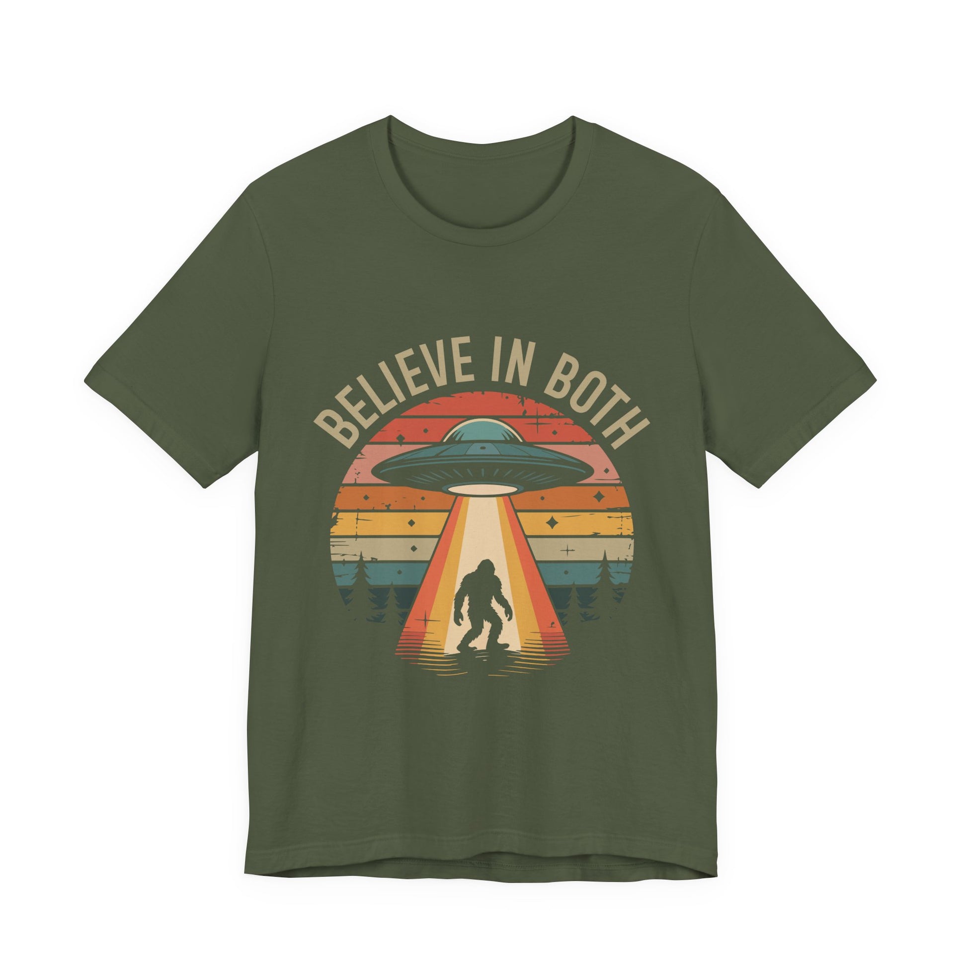 Believe In Both, UFO & Bigfoot Retro UNisex Graphic Tee