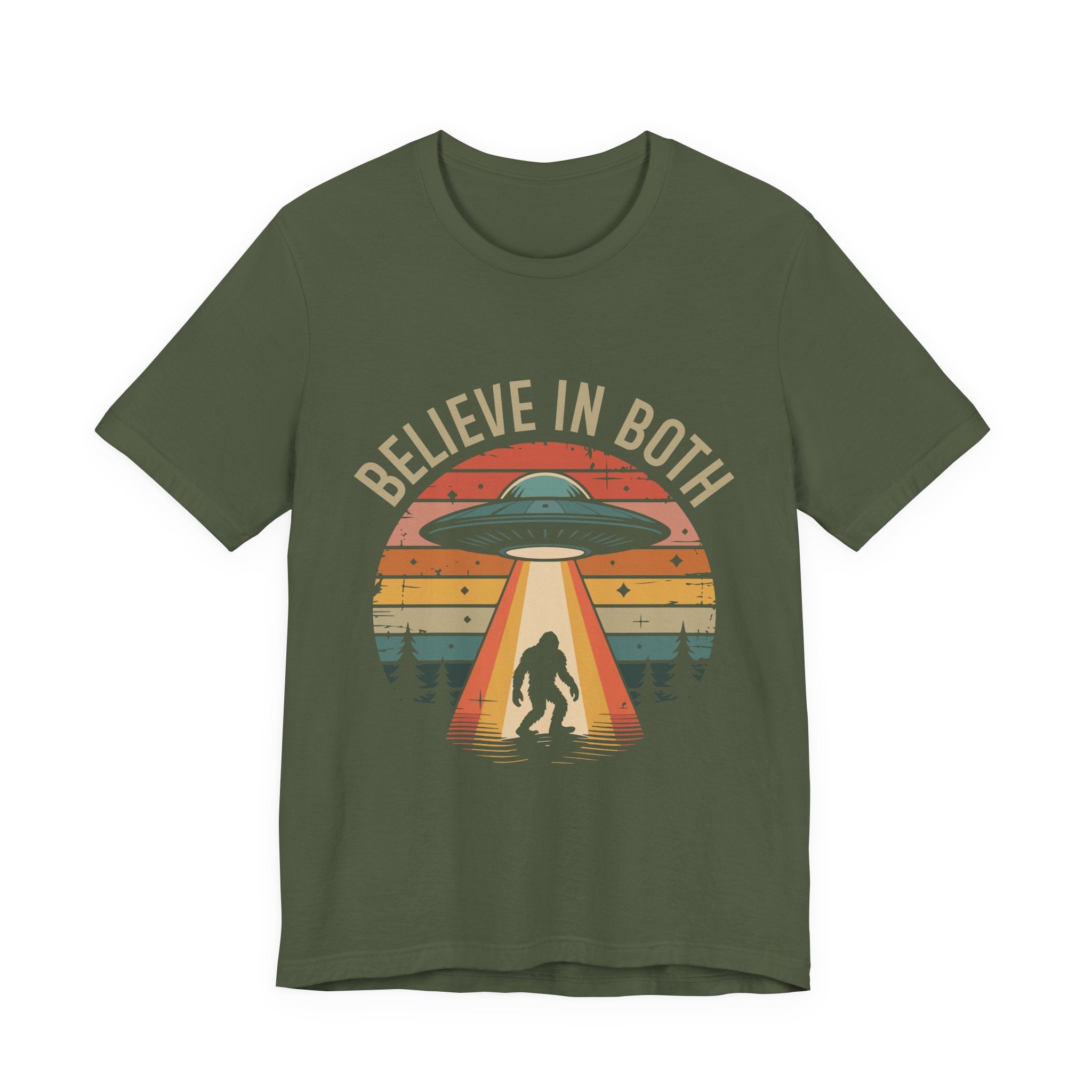 Believe In Both, UFO & Bigfoot Retro UNisex Graphic Tee
