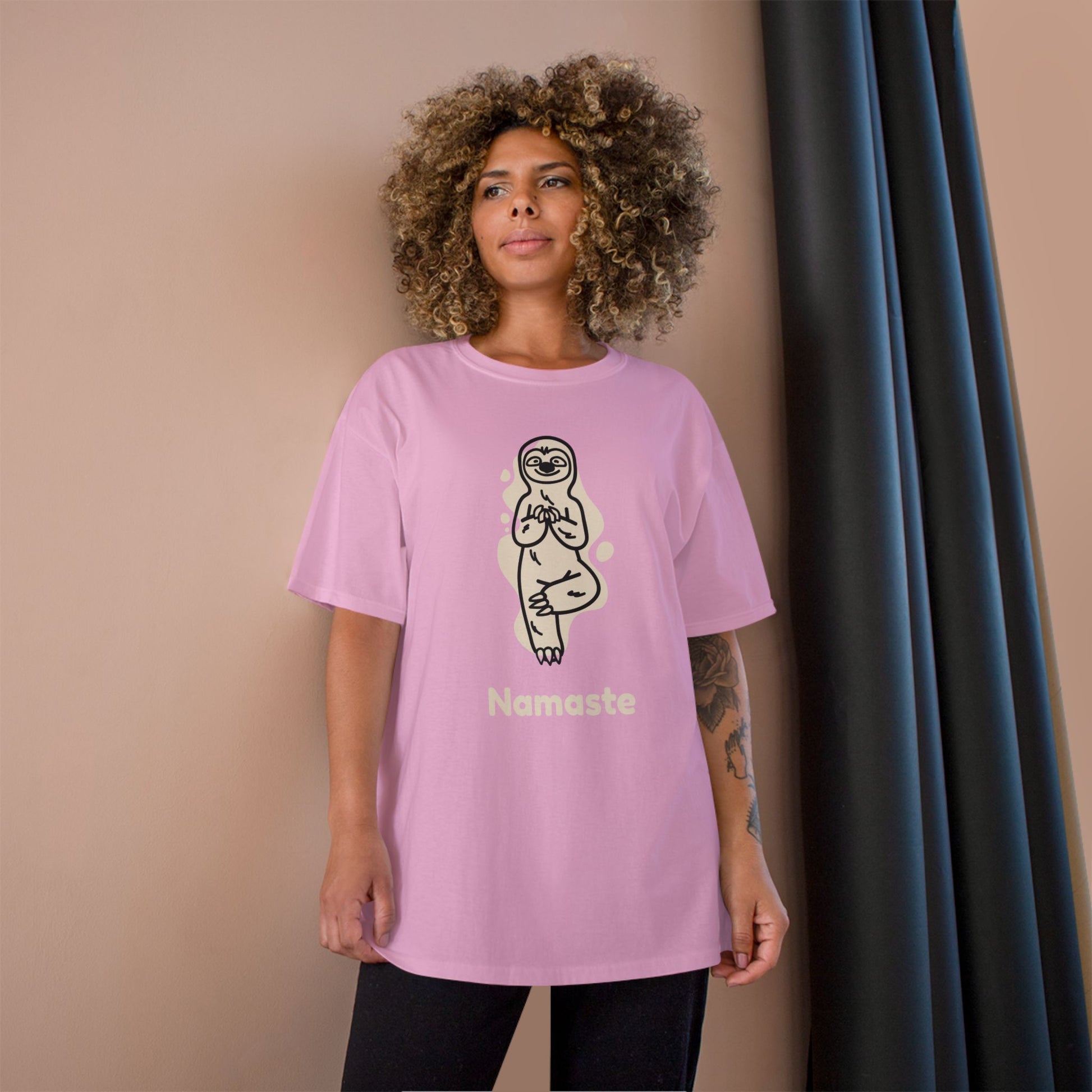Champion Namaste Champion T-Shirt, Sloth Yoga Tee for Mindfulness,