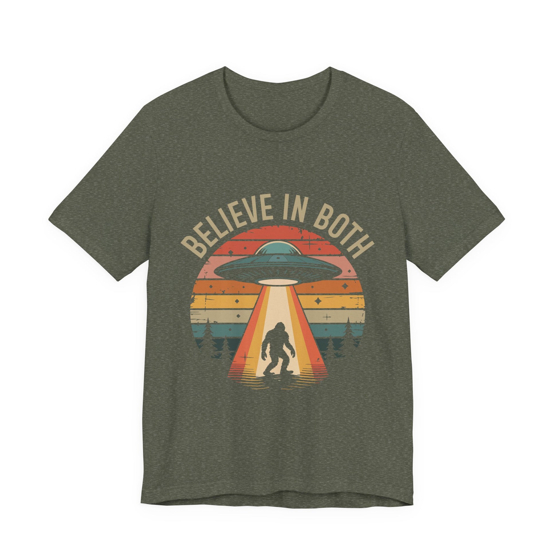 Believe In Both, UFO & Bigfoot Retro UNisex Graphic Tee