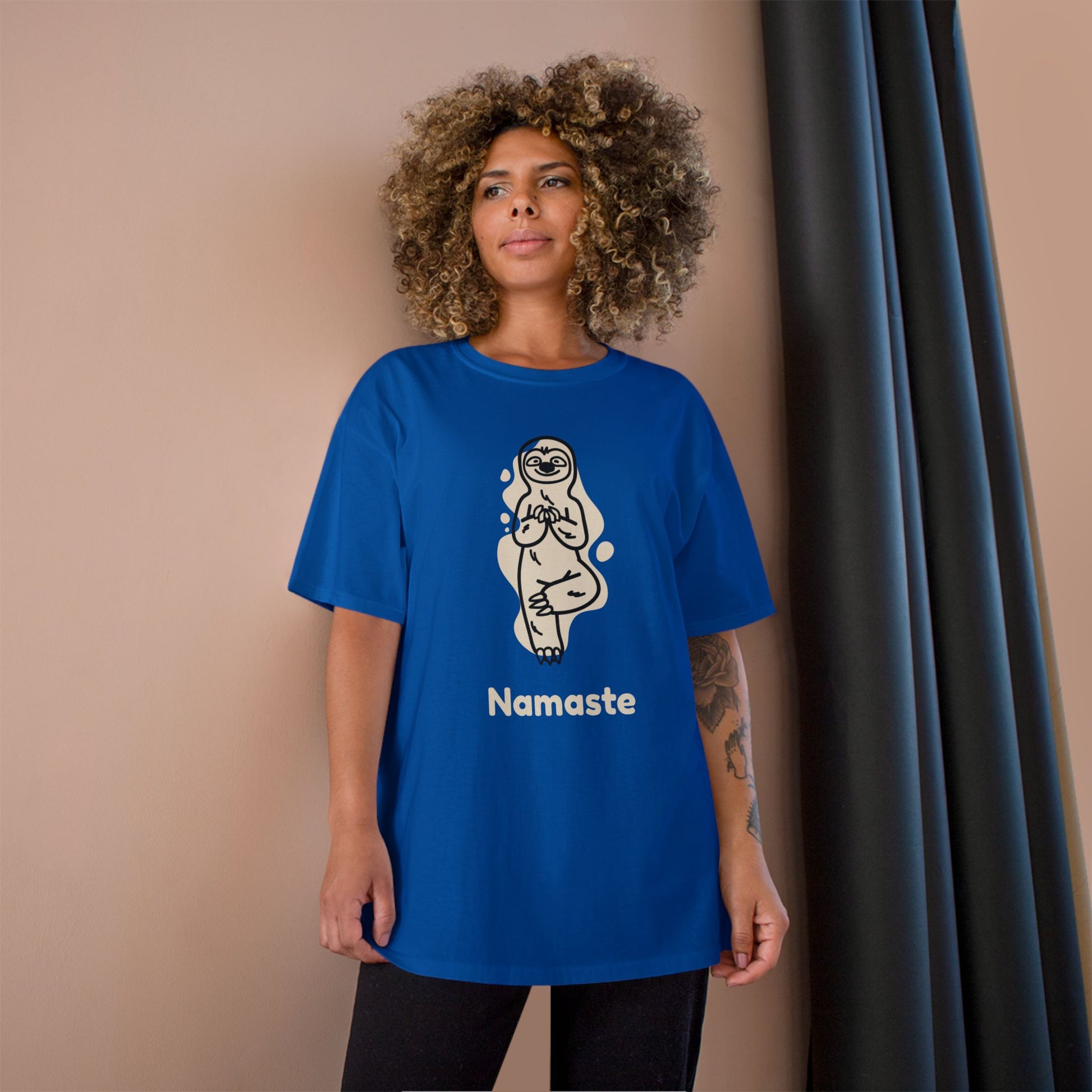 Champion Namaste Champion T-Shirt, Sloth Yoga Tee for Mindfulness,