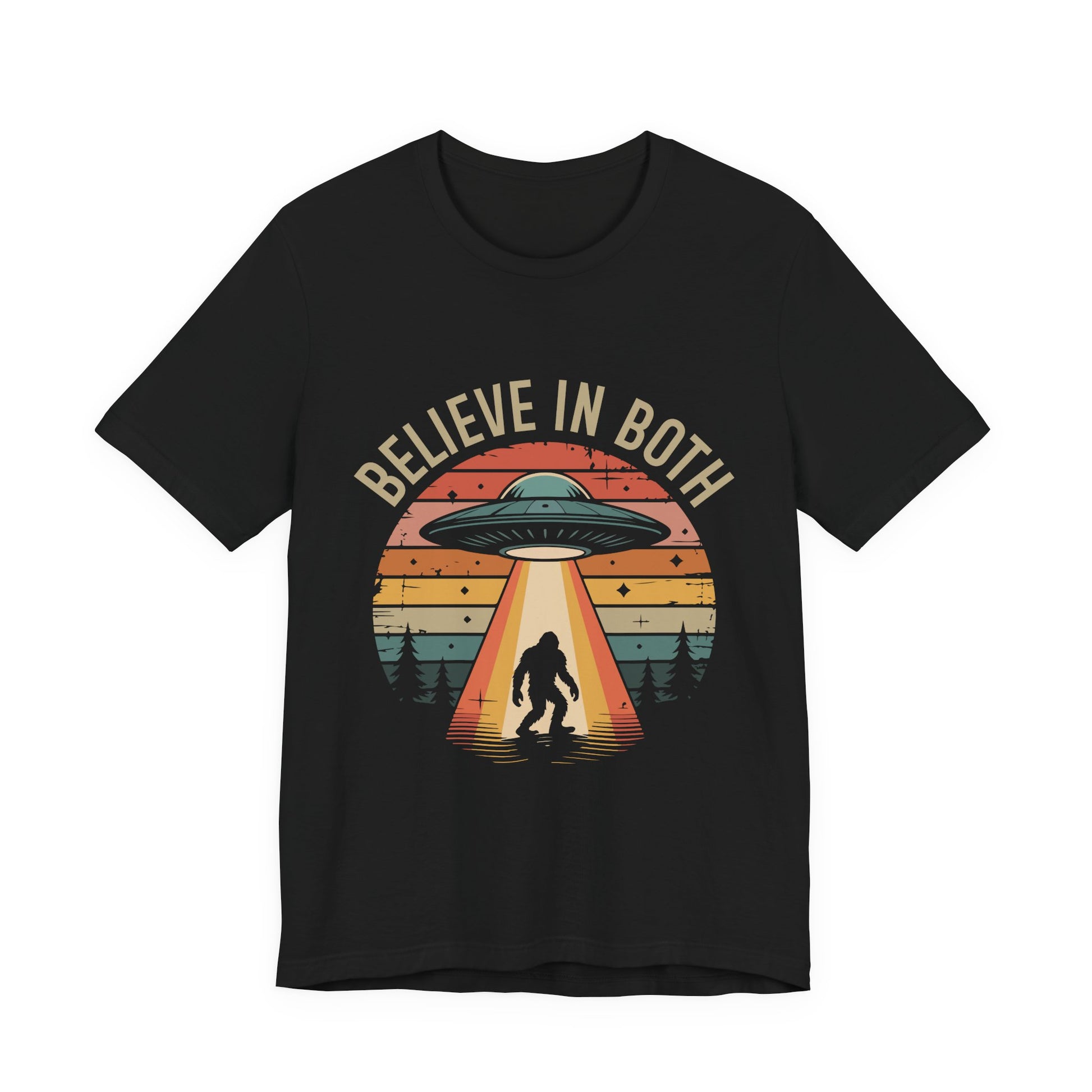 Believe In Both, UFO & Bigfoot Retro UNisex Graphic Tee