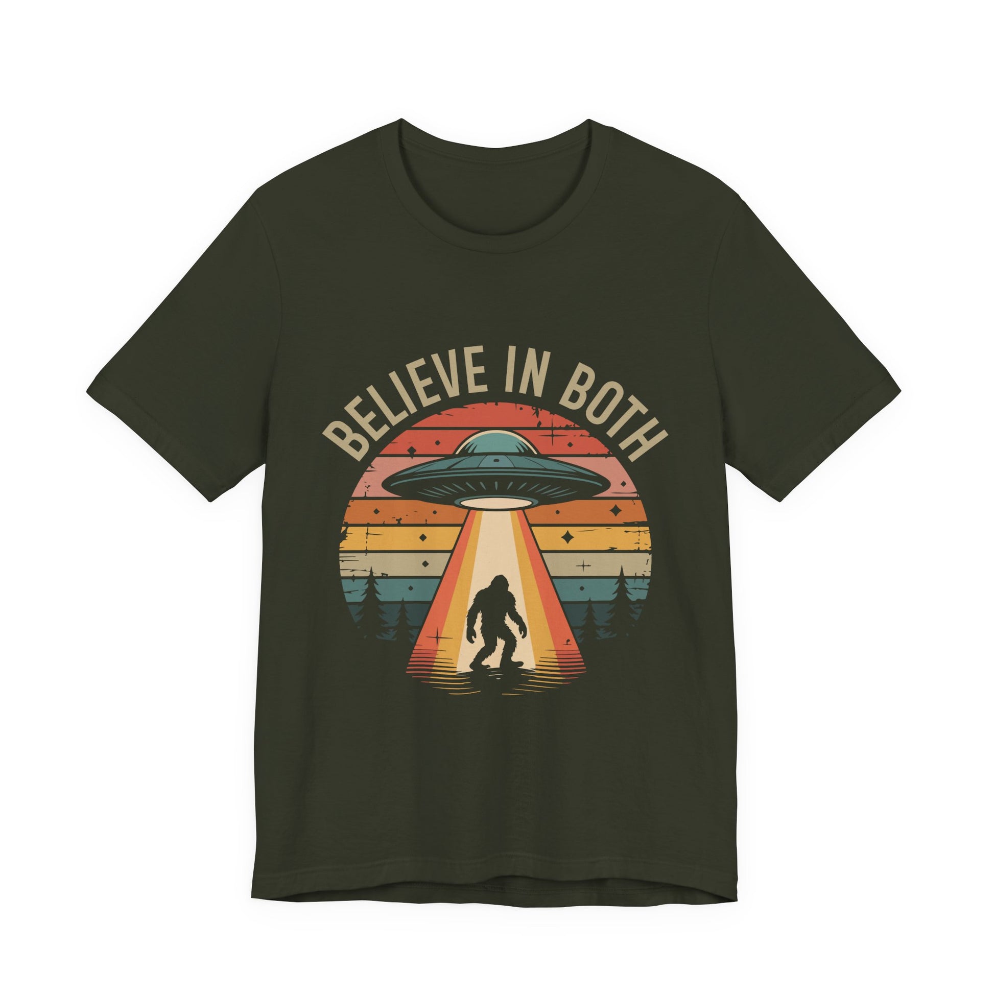 Believe In Both, UFO & Bigfoot Retro UNisex Graphic Tee