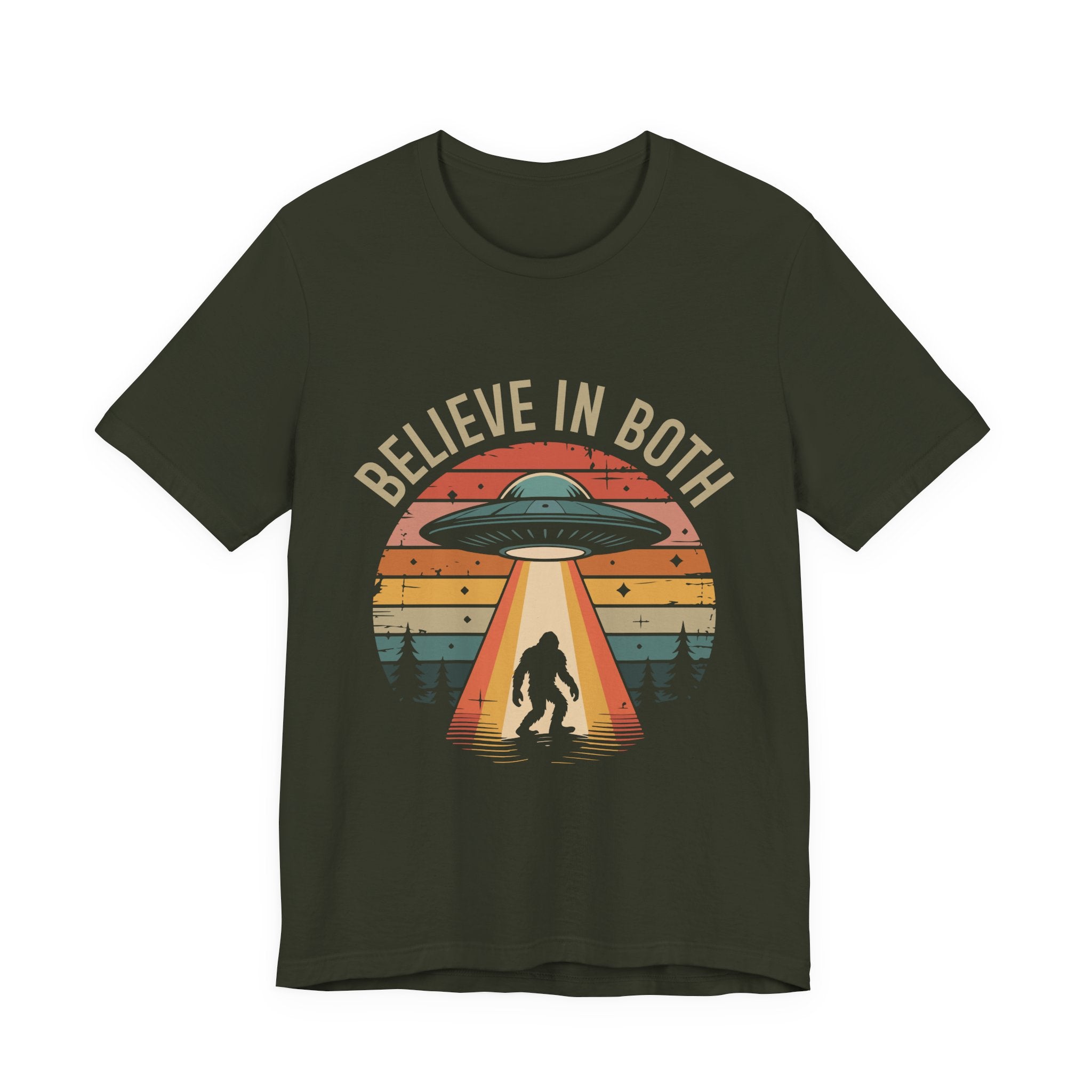 Believe In Both, UFO & Bigfoot Retro UNisex Graphic Tee