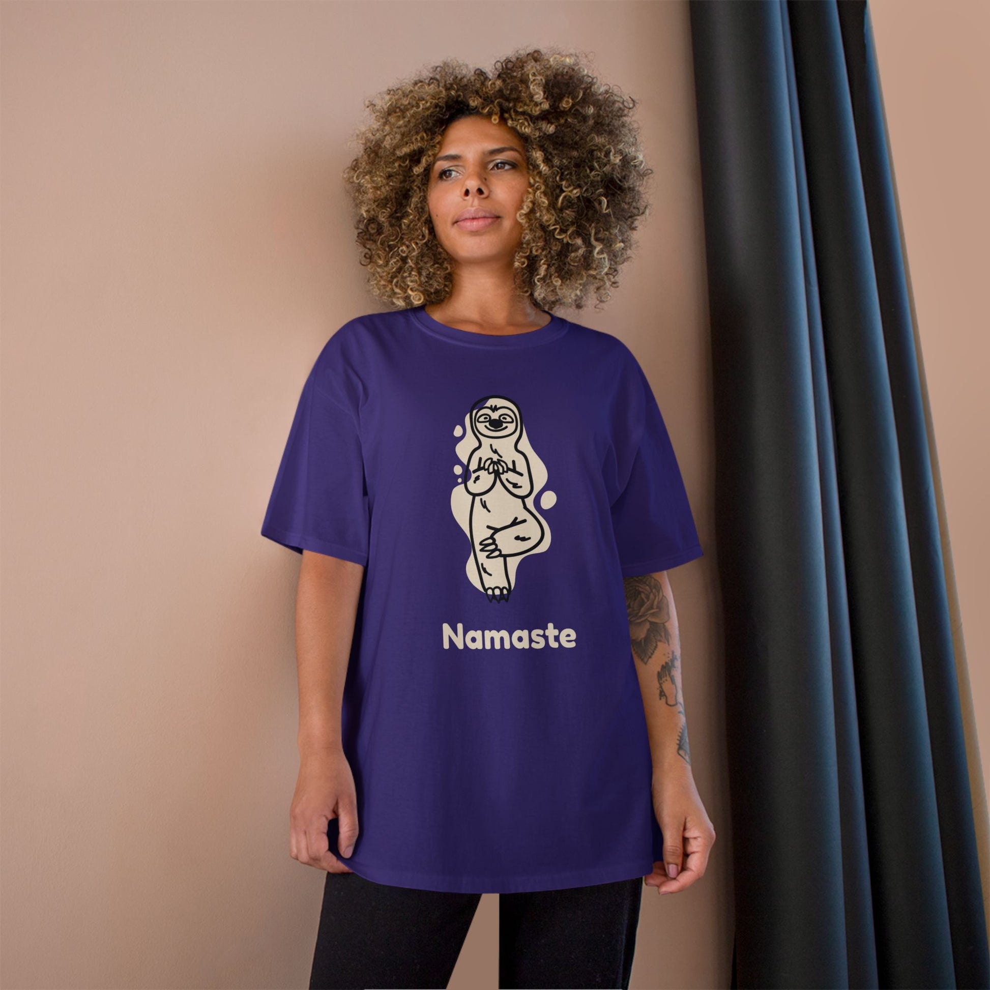 Champion Namaste Champion T-Shirt, Sloth Yoga Tee for Mindfulness,