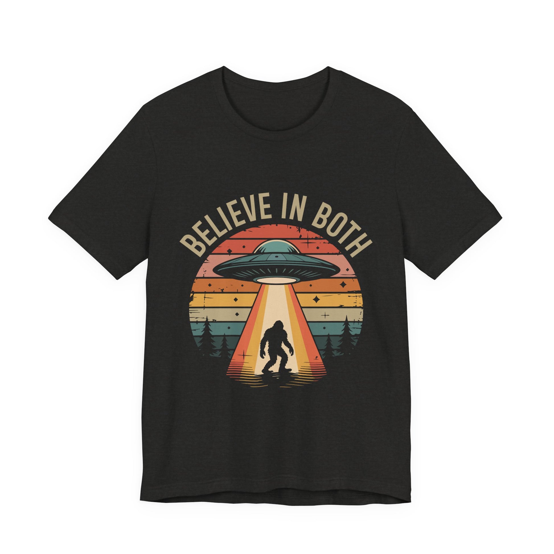 Believe In Both, UFO & Bigfoot Retro UNisex Graphic Tee