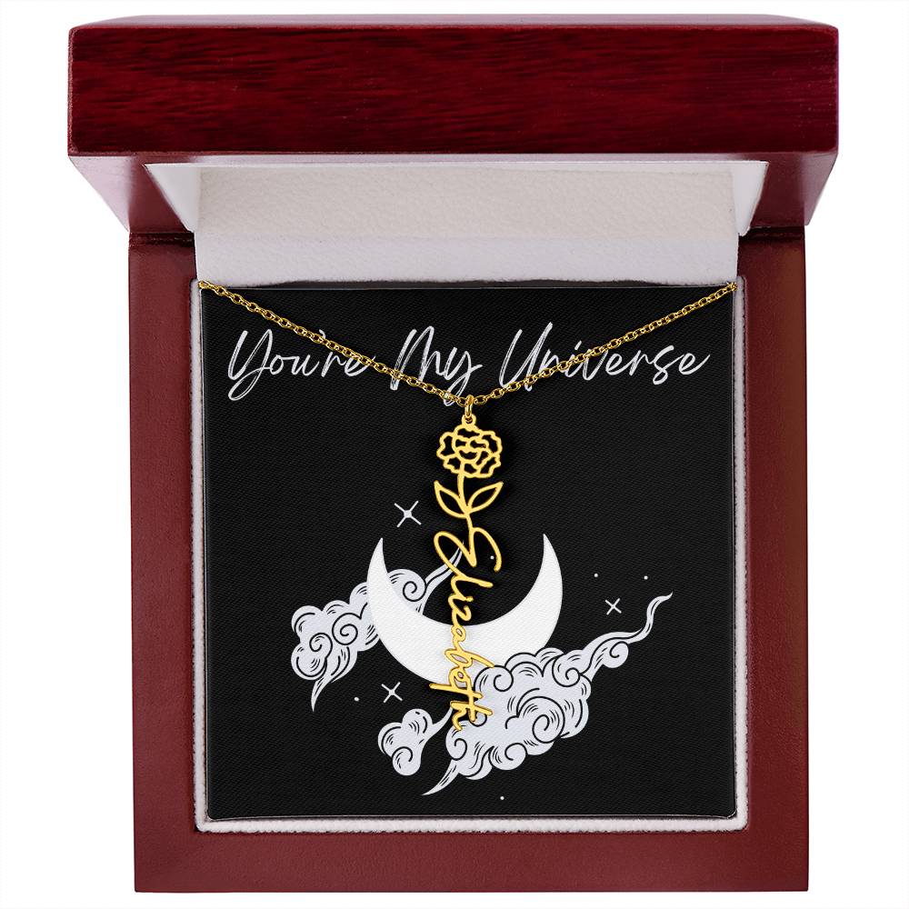 Birth month Flower Custom Name Necklace