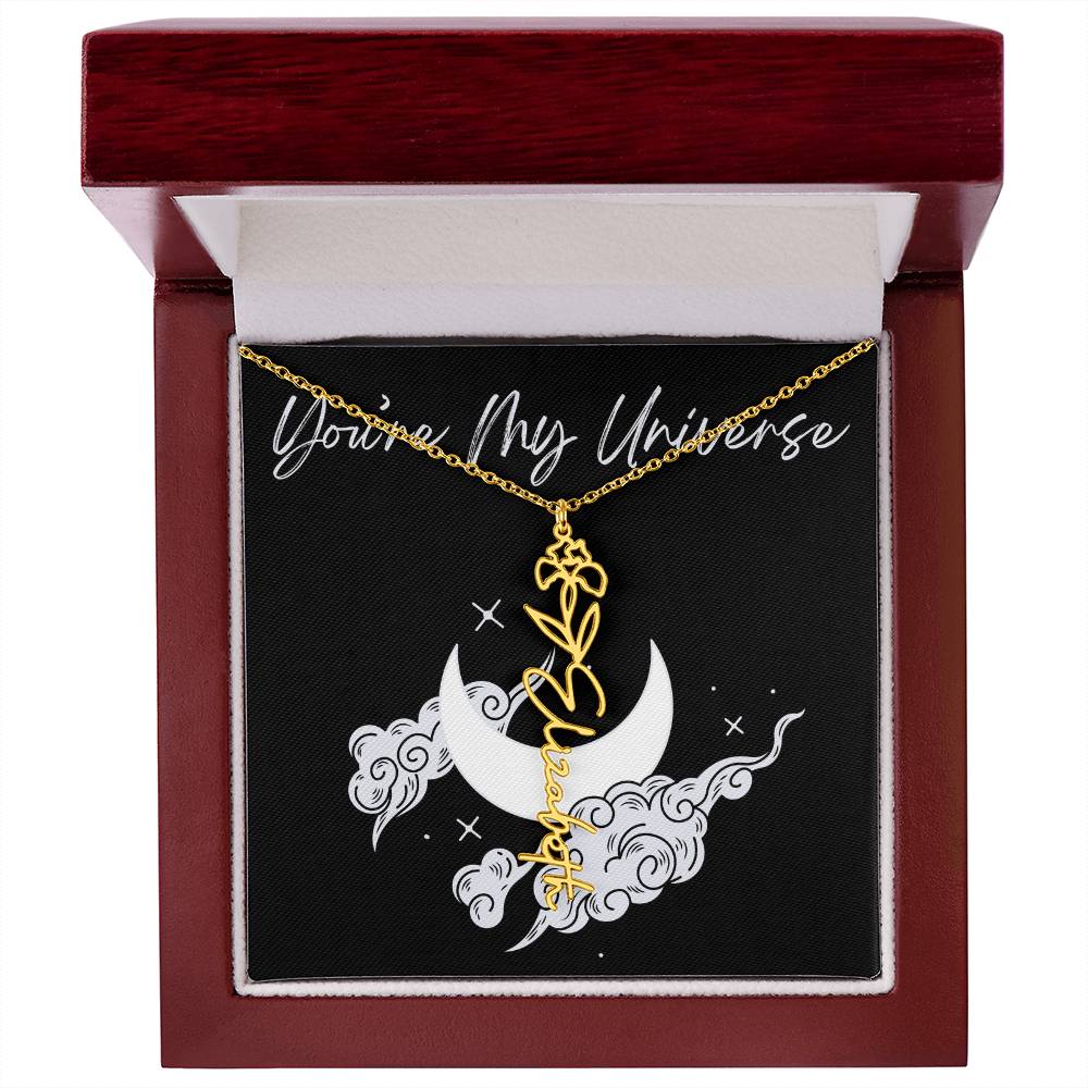 Birth month Flower Custom Name Necklace
