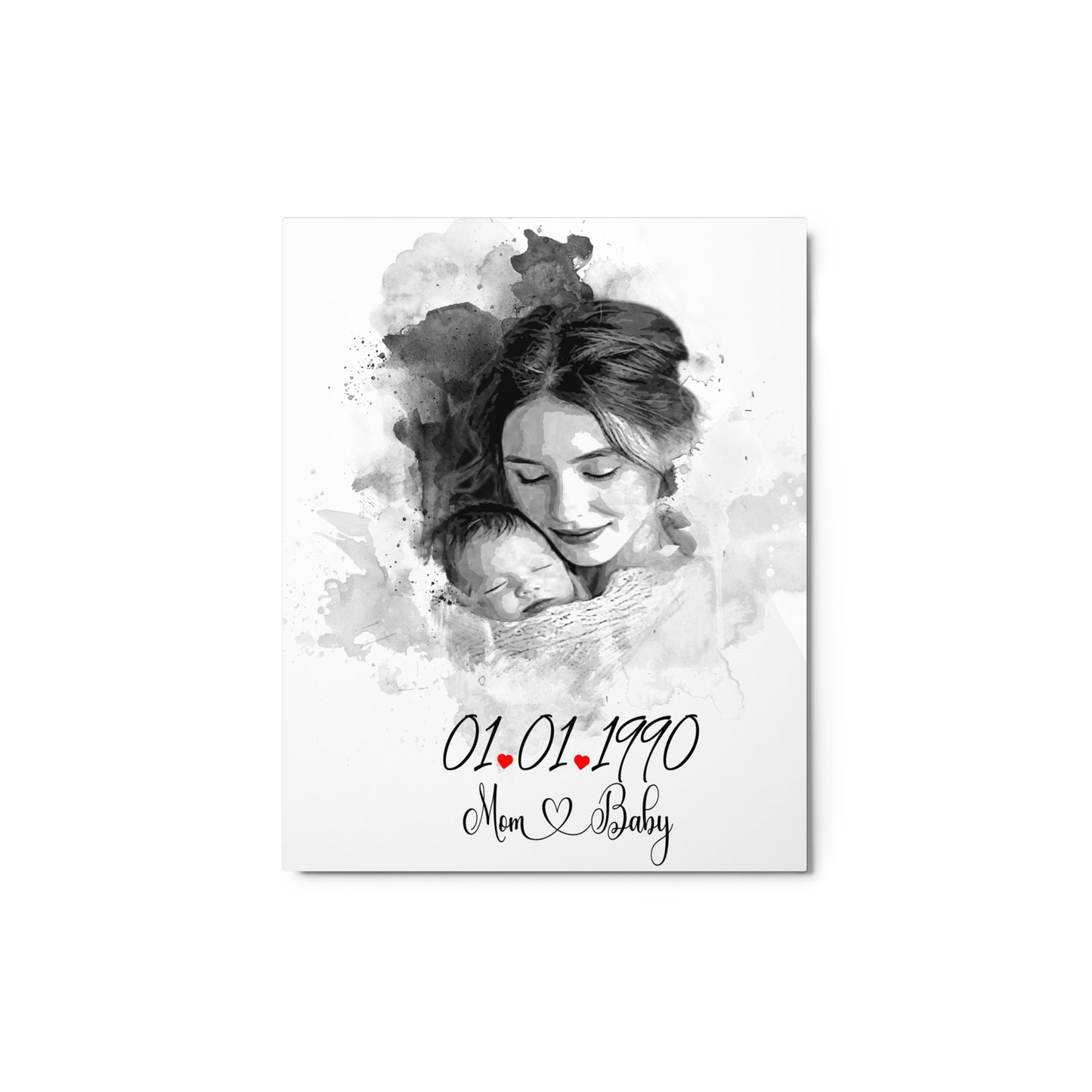 Personalized Shiny Glossy Metal Poster for Mother’s Day – Custom Photo & Text Gift for Mom (Black and White)