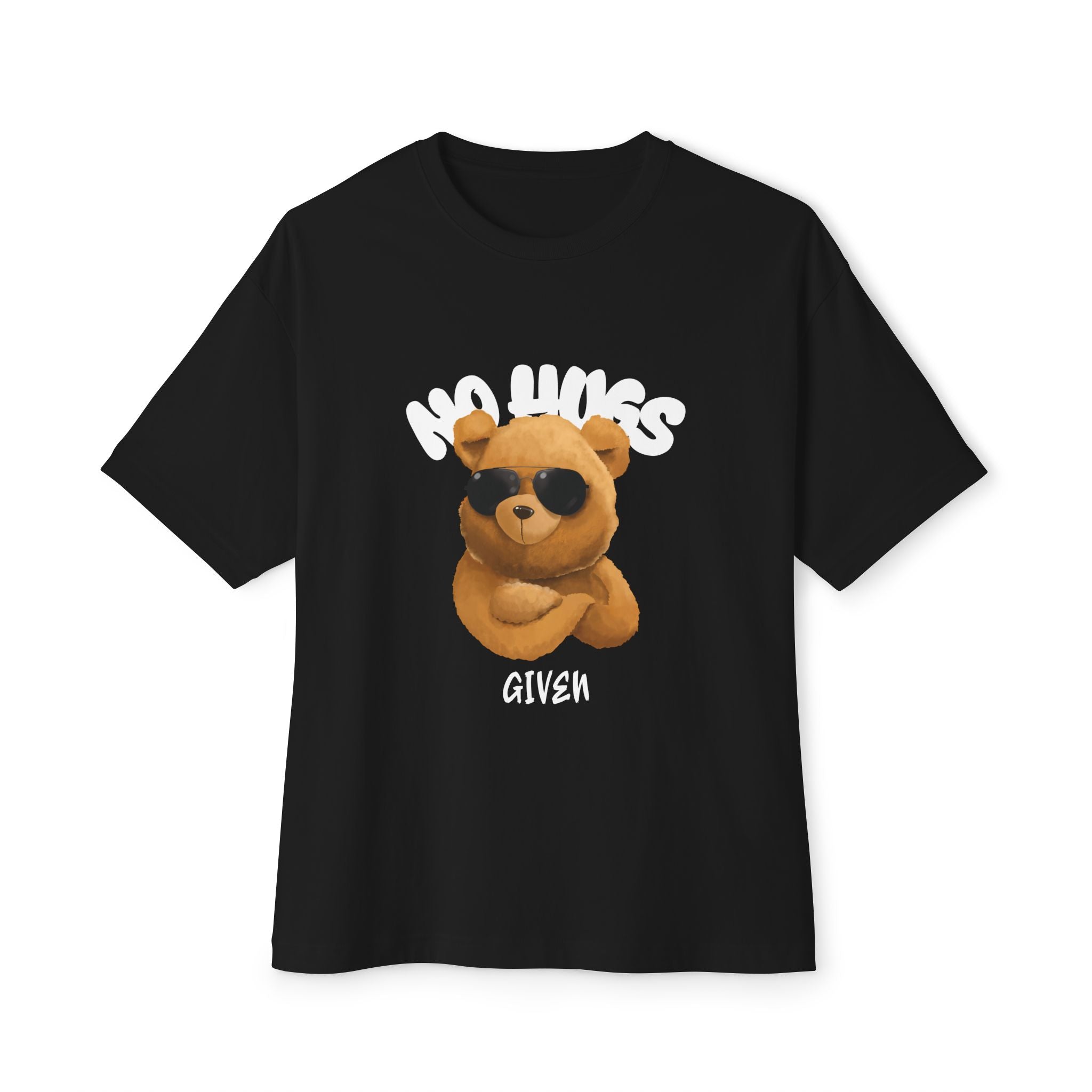 Graphic Oversized Tee - No Hugs Given, Teddy Bear Design