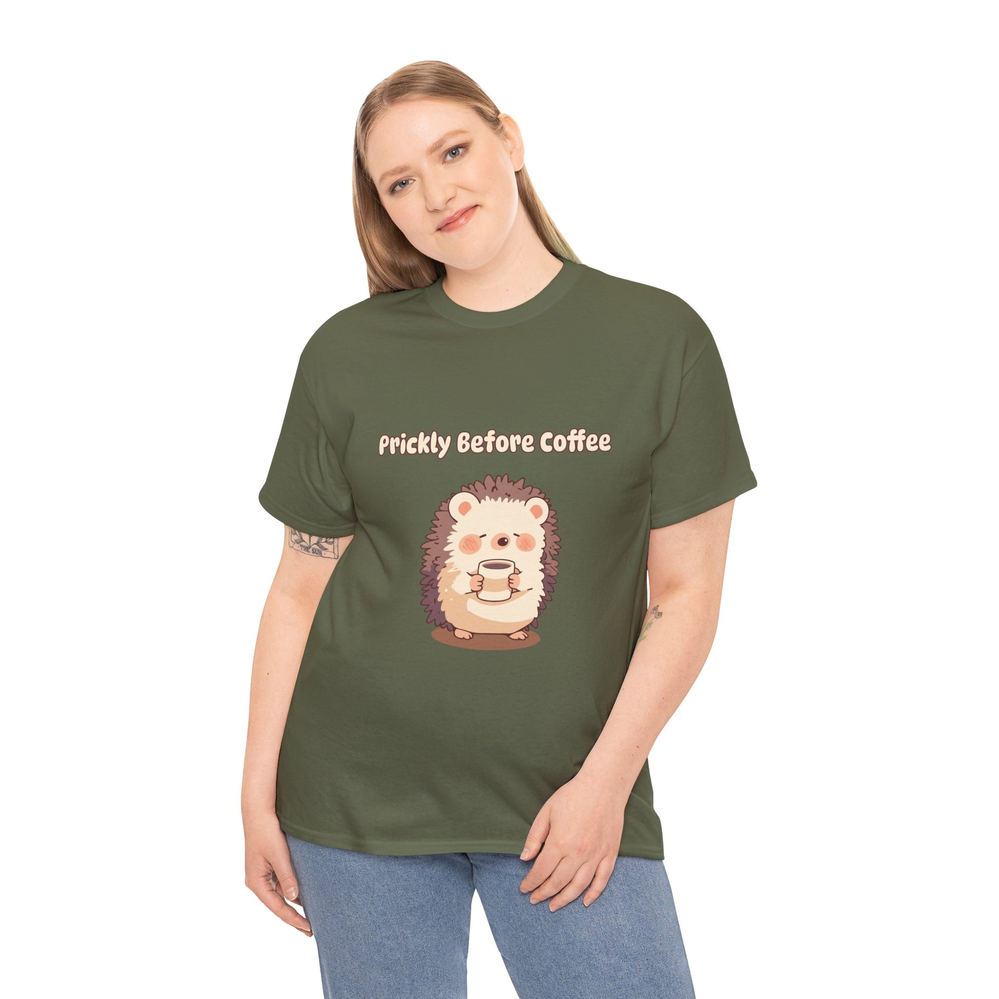 Prickly Before Coffee Tee, Trendy Casual T-shirt, Great for Coffee Lovers
