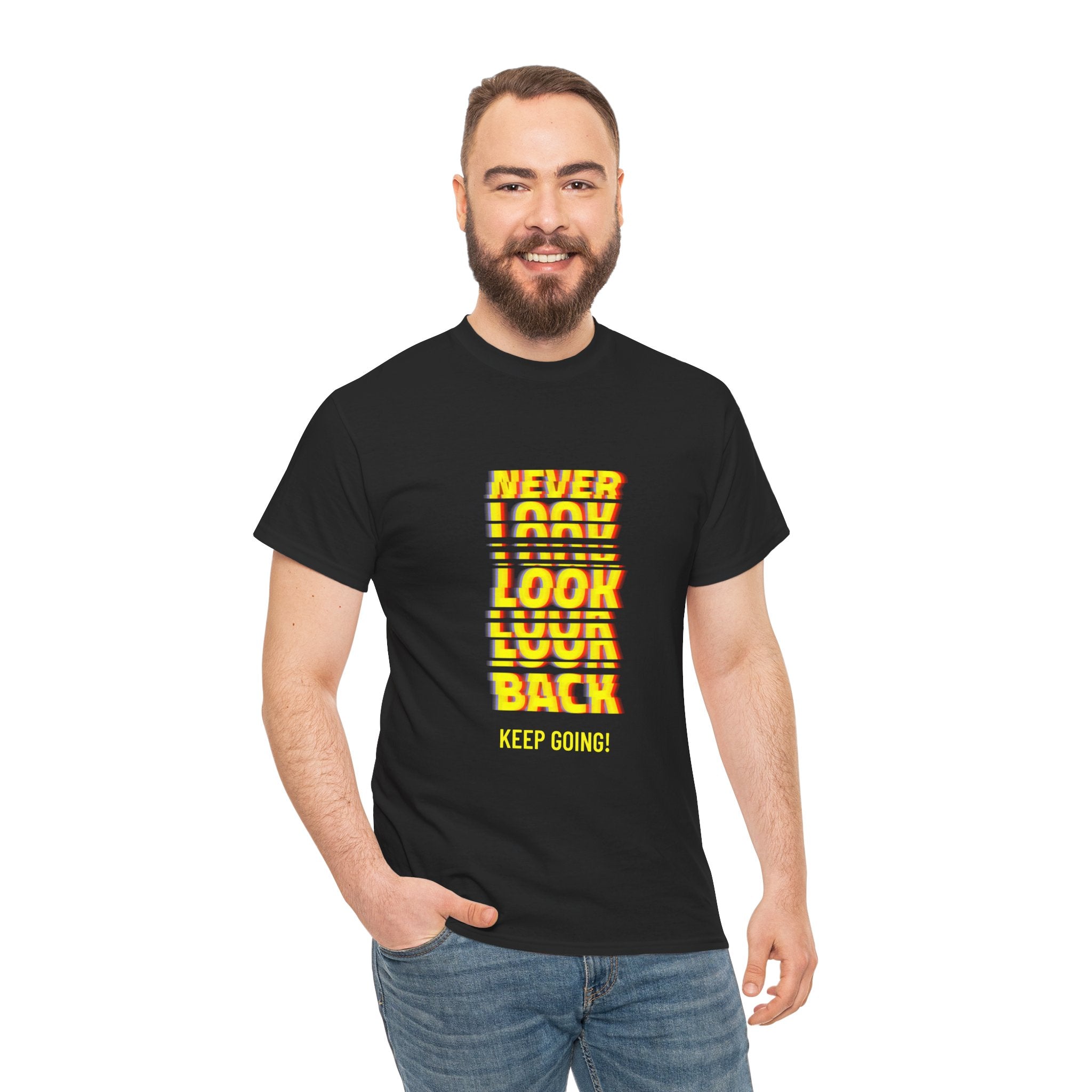 Never Look Back, Keep Going Motivational Unisex Heavy Cotton T-Shirt
