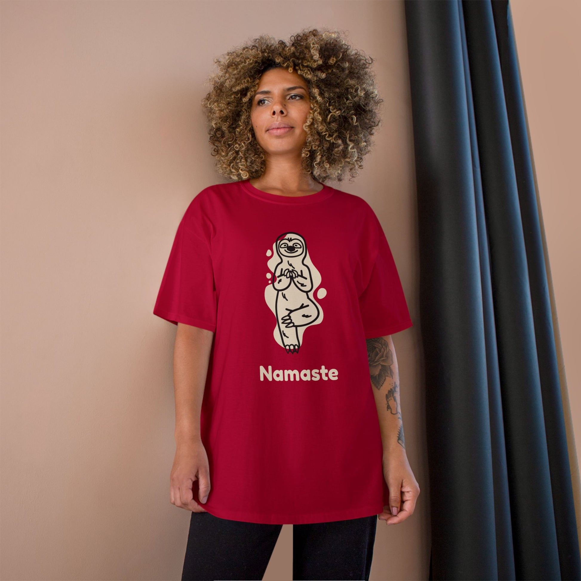 Champion Namaste Champion T-Shirt, Sloth Yoga Tee for Mindfulness,
