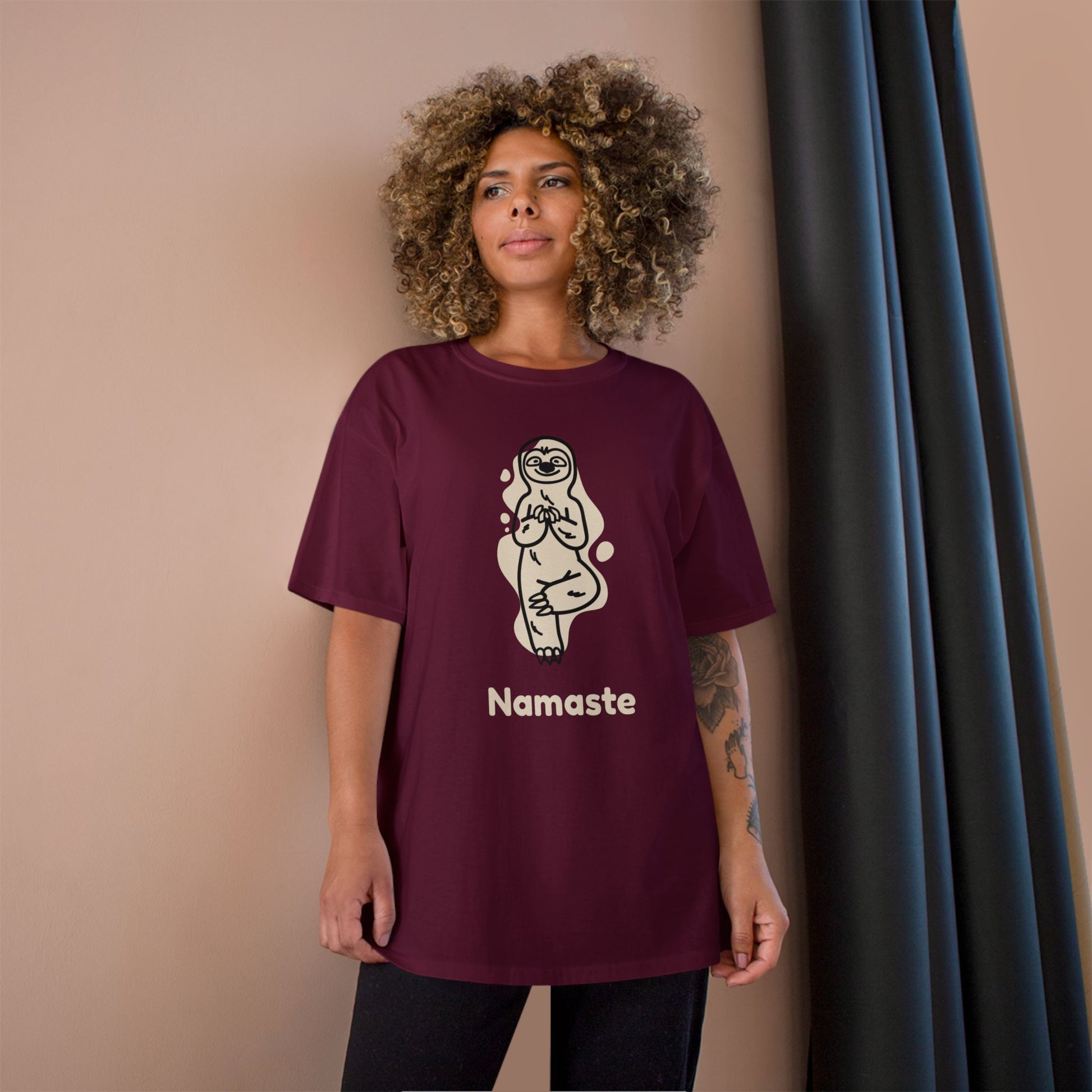 Champion Namaste Champion T-Shirt, Sloth Yoga Tee for Mindfulness,