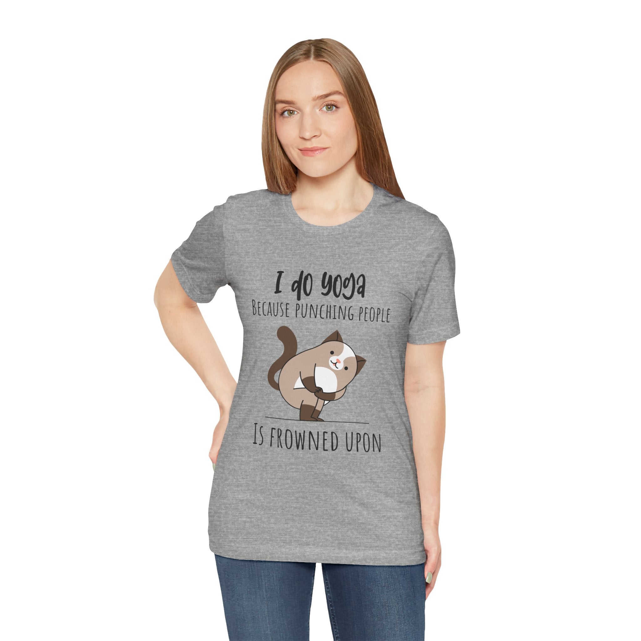 I do Yoga because punching people is frowned upon T-shirt Yoga Cat Humor Unisex Tee