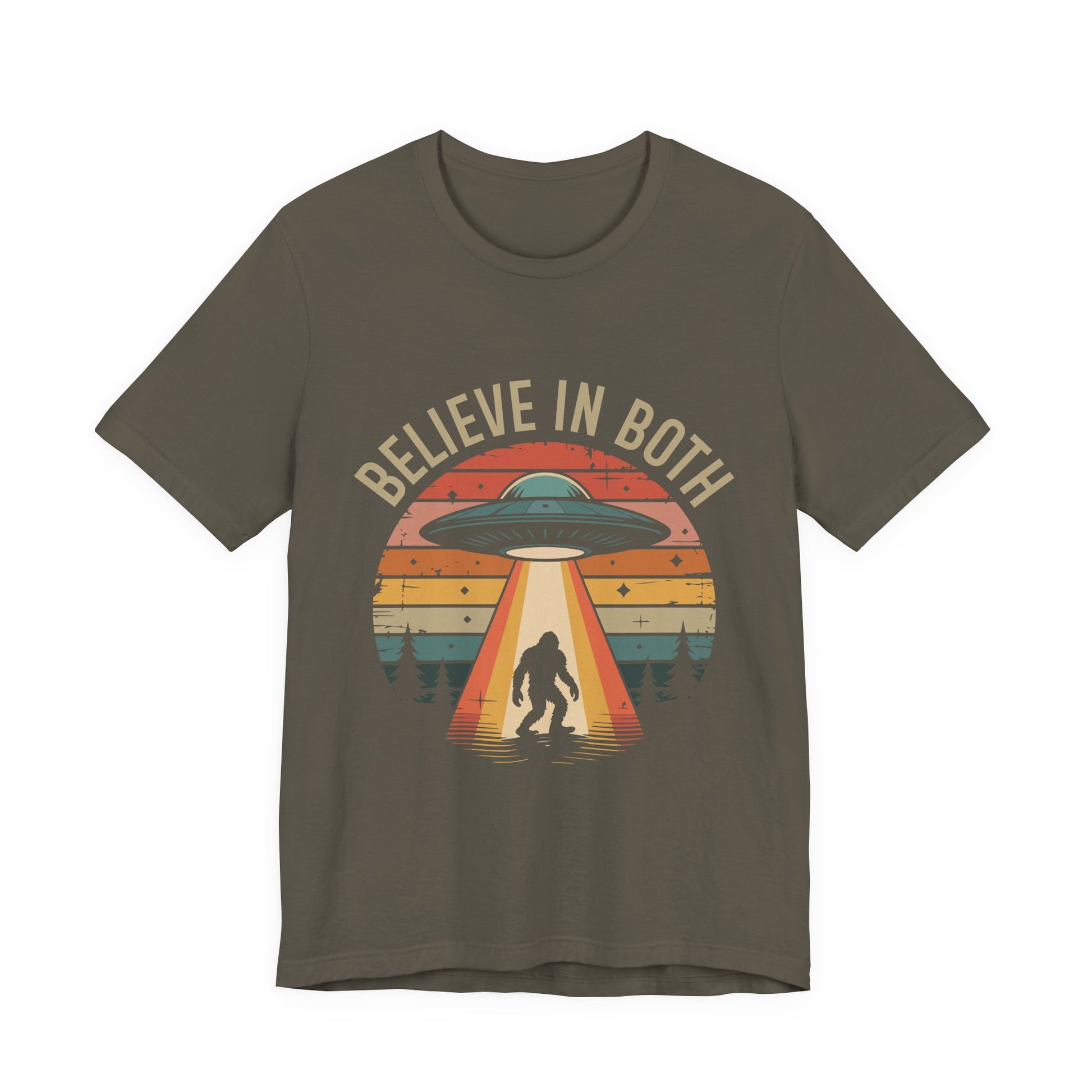 Believe In Both, UFO & Bigfoot Retro UNisex Graphic Tee