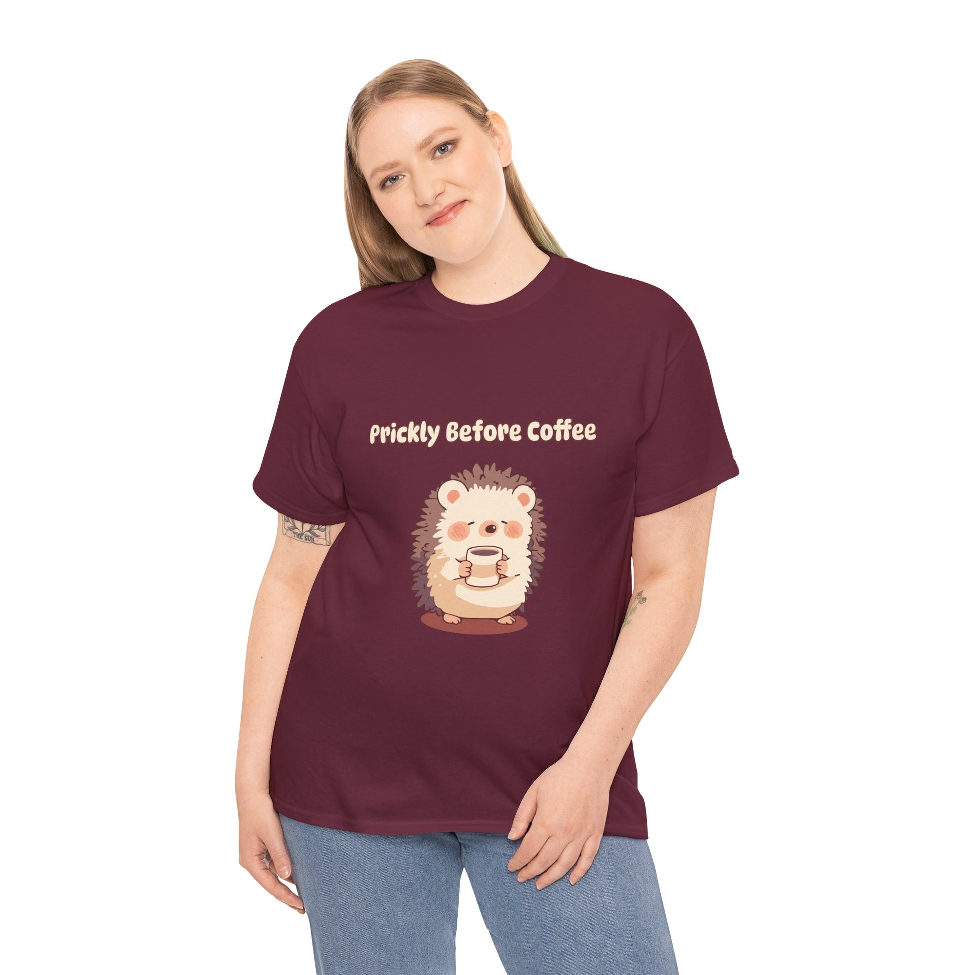 Prickly Before Coffee Tee, Trendy Casual T-shirt, Great for Coffee Lovers