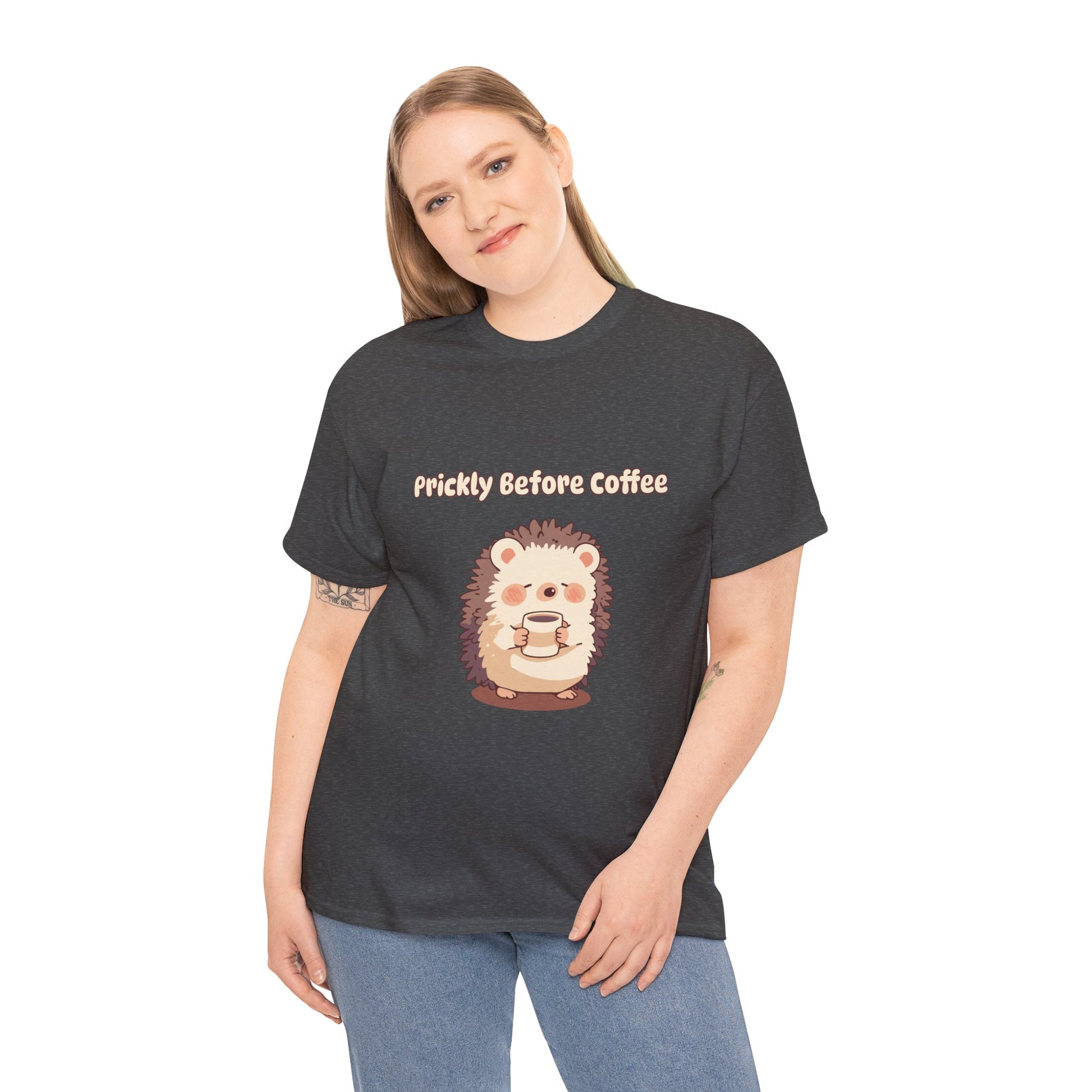 Prickly Before Coffee Tee, Trendy Casual T-shirt, Great for Coffee Lovers