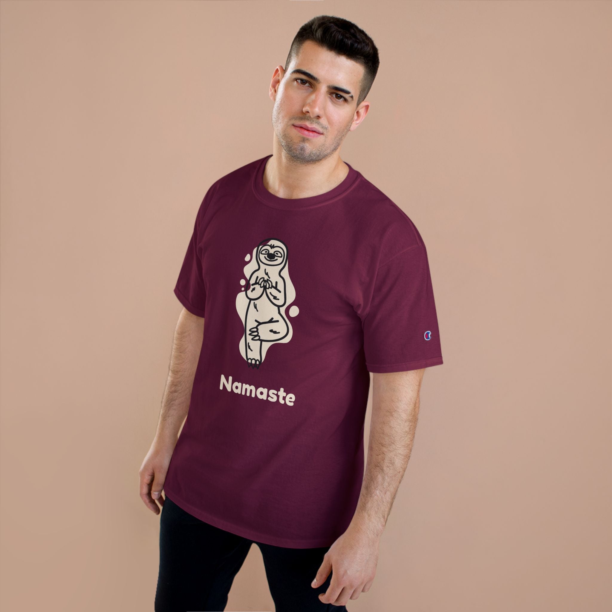 Champion Namaste Champion T-Shirt, Sloth Yoga Tee for Mindfulness,