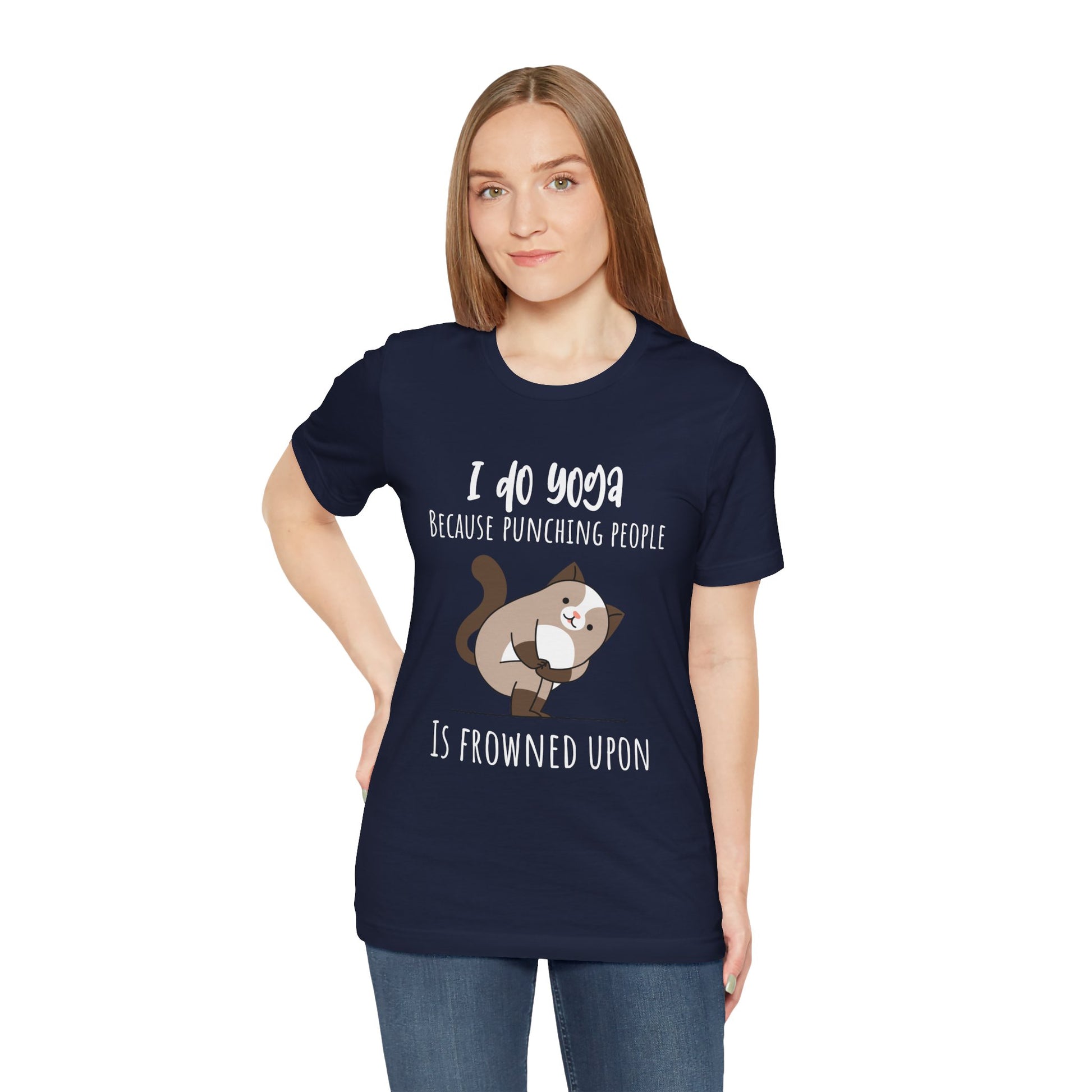 I do Yoga because punching people is frowned upon T-shirt Yoga Cat Humor Unisex Tee