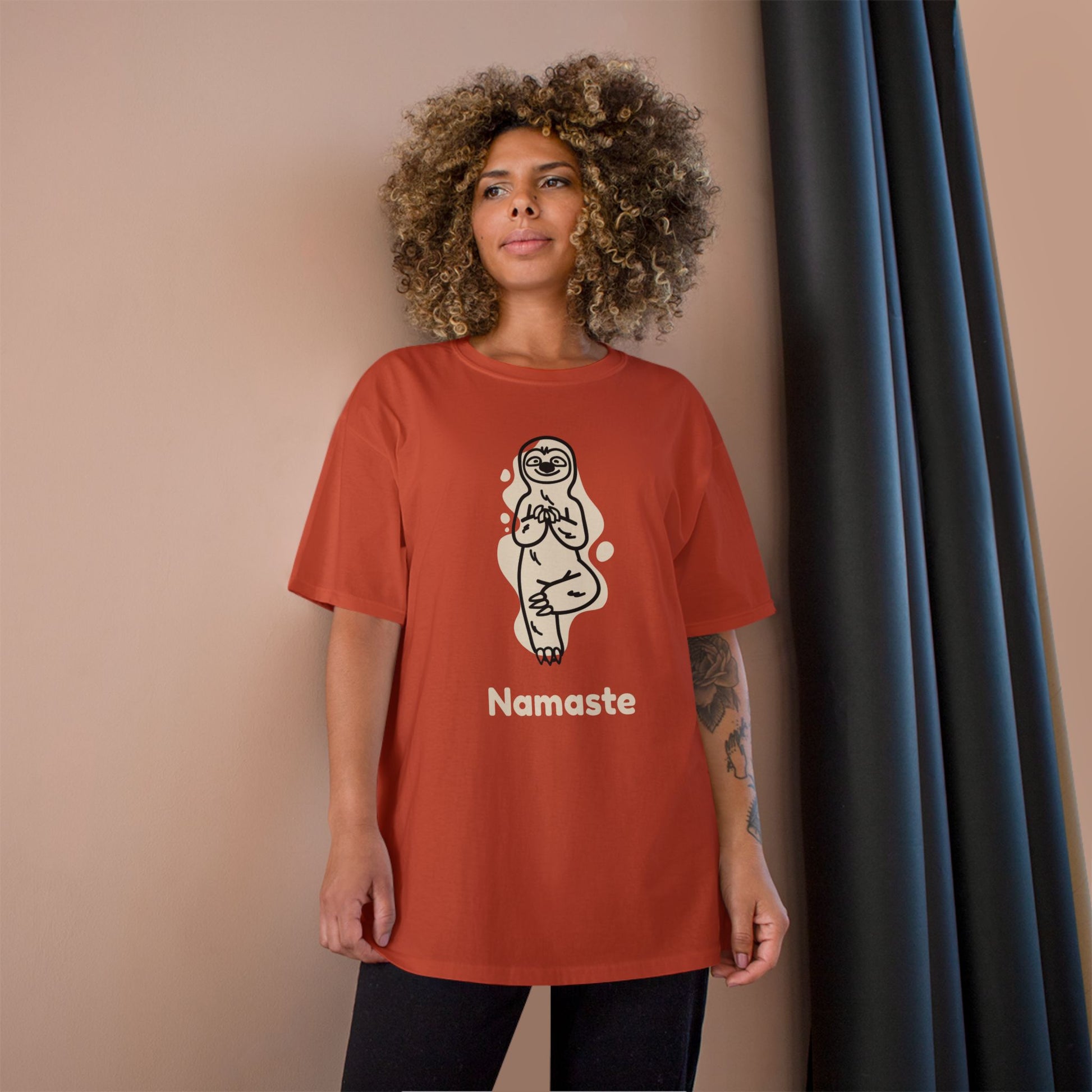 Champion Namaste Champion T-Shirt, Sloth Yoga Tee for Mindfulness,