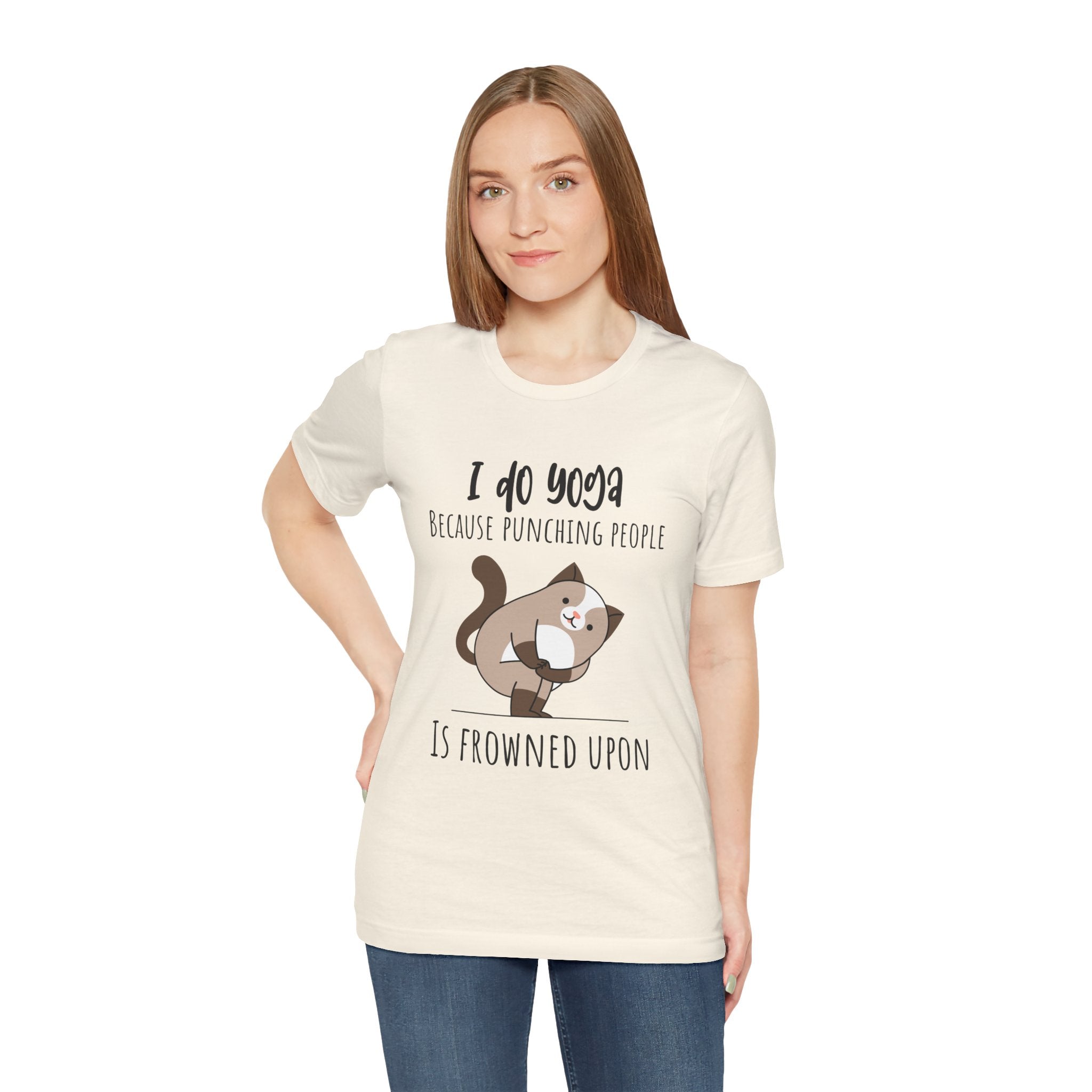 I do Yoga because punching people is frowned upon T-shirt Yoga Cat Humor Unisex Tee