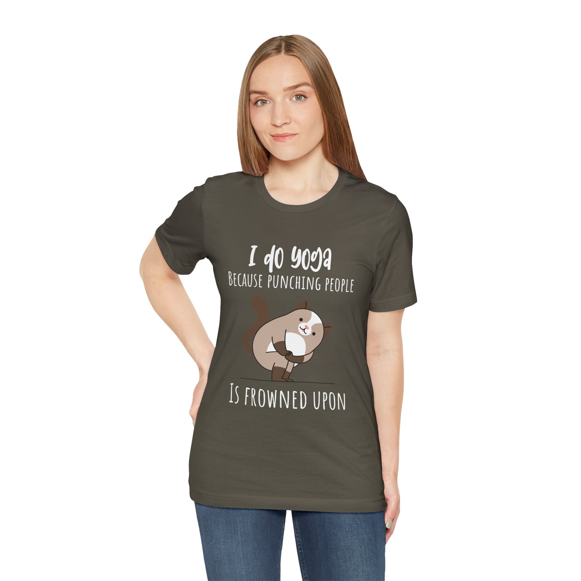 I do Yoga because punching people is frowned upon T-shirt Yoga Cat Humor Unisex Tee