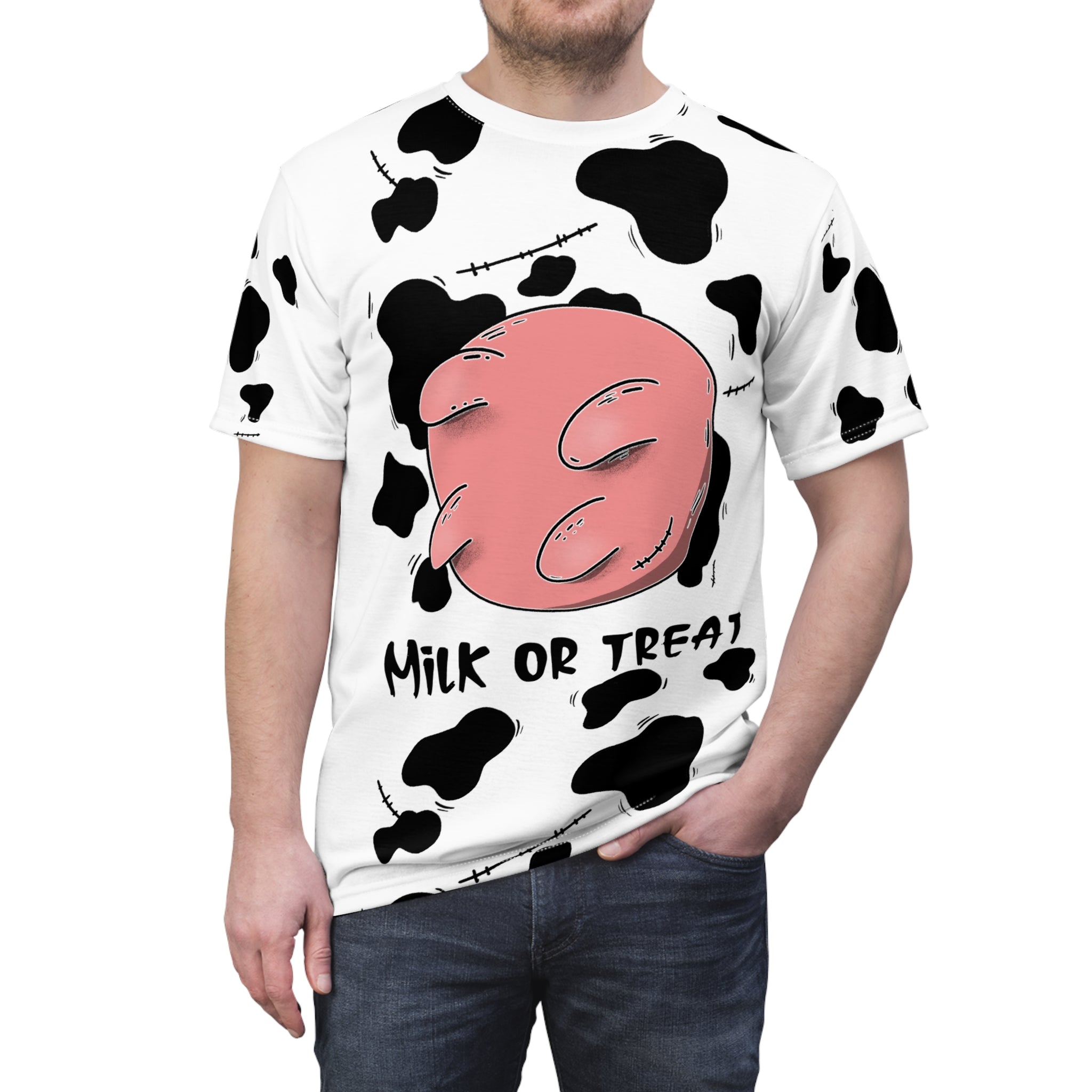 Milk or Treat Cow print Halloween Costume Tee