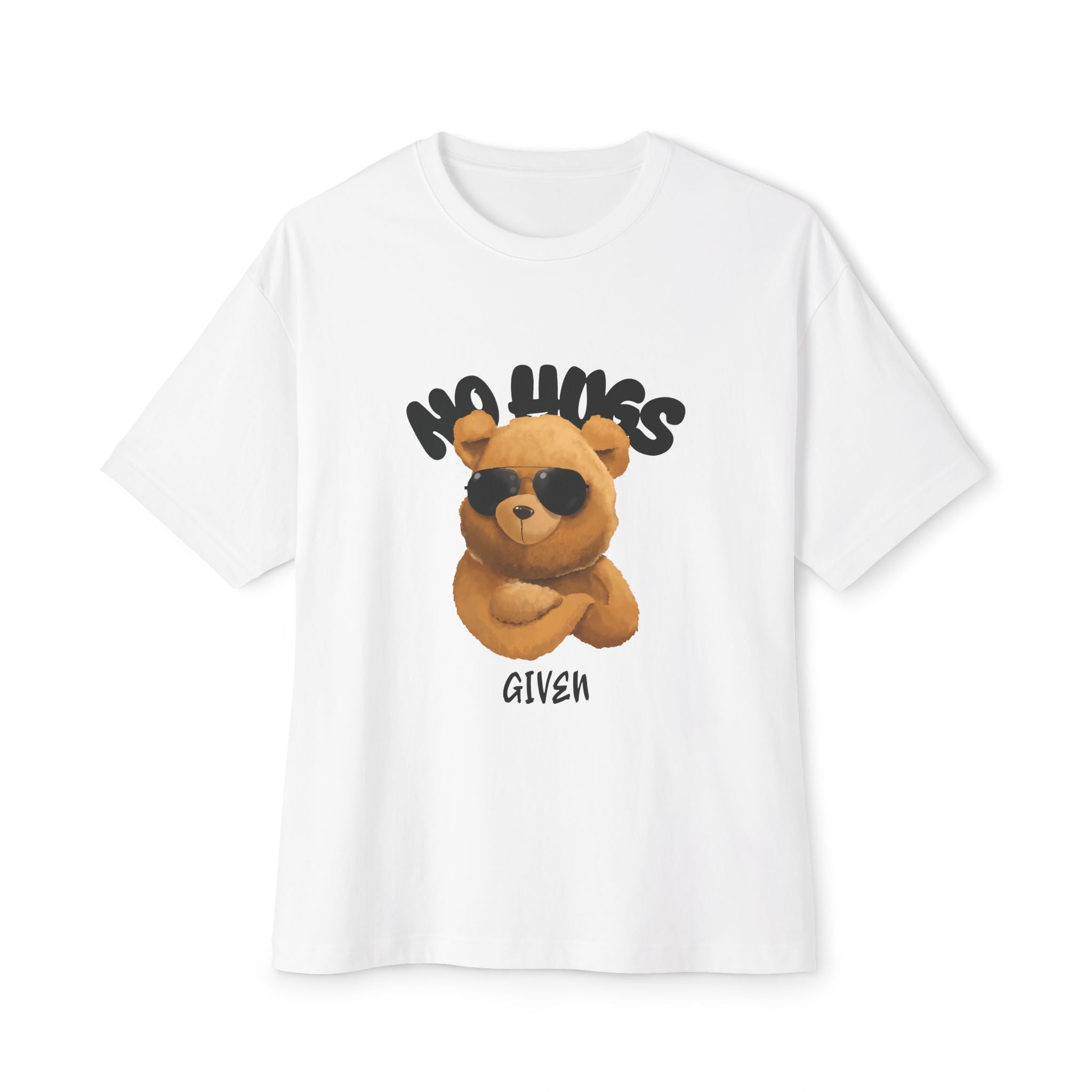 Graphic Oversized Tee - No Hugs Given, Teddy Bear Design