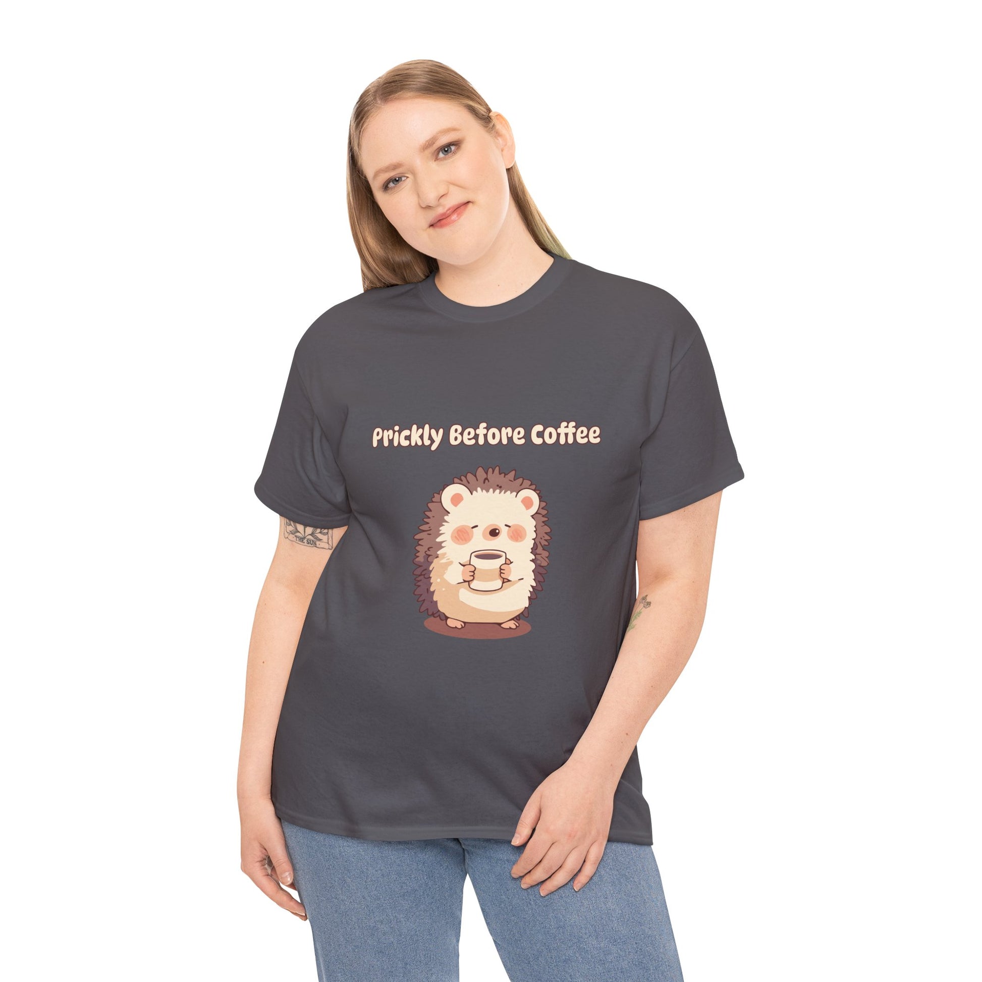 Prickly Before Coffee Tee, Trendy Casual T-shirt, Great for Coffee Lovers