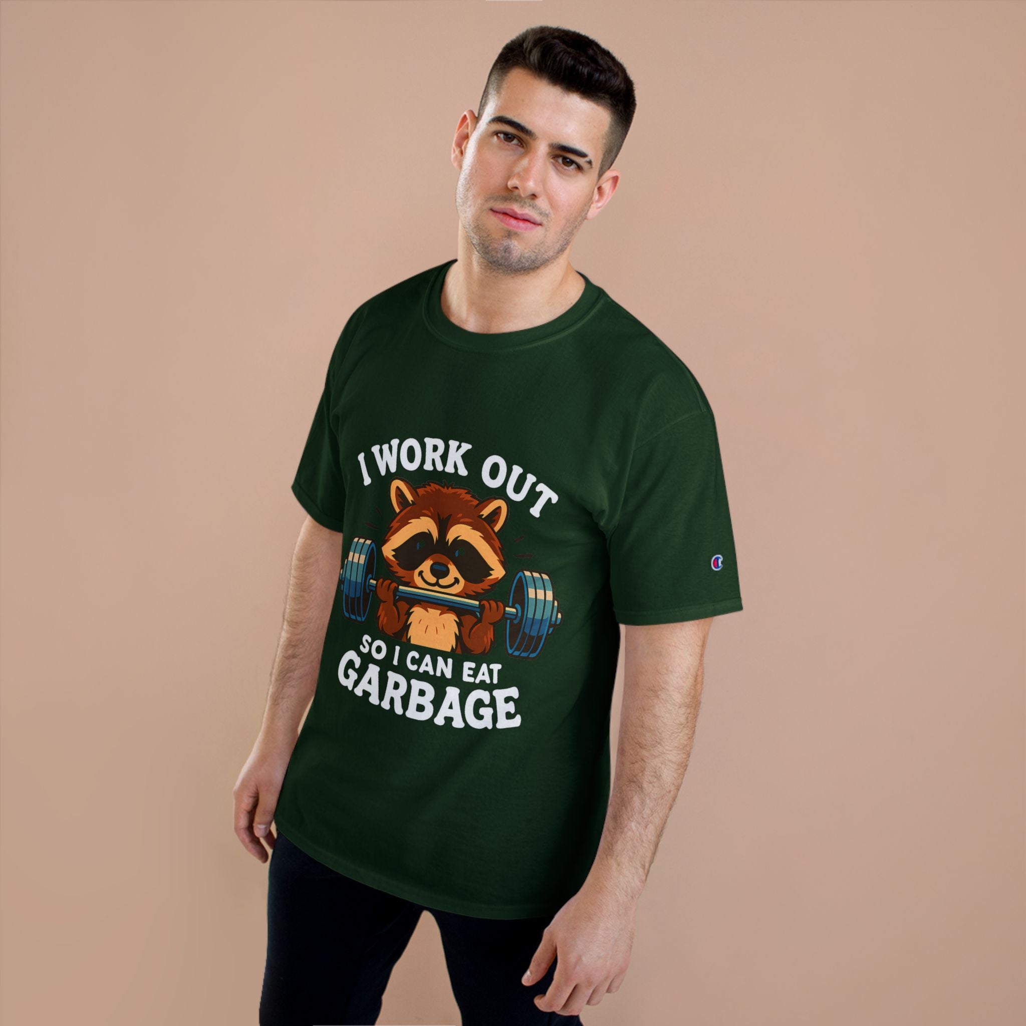 I Work Out So I Can Eat Garbage Tee, Champion Gym Shirt