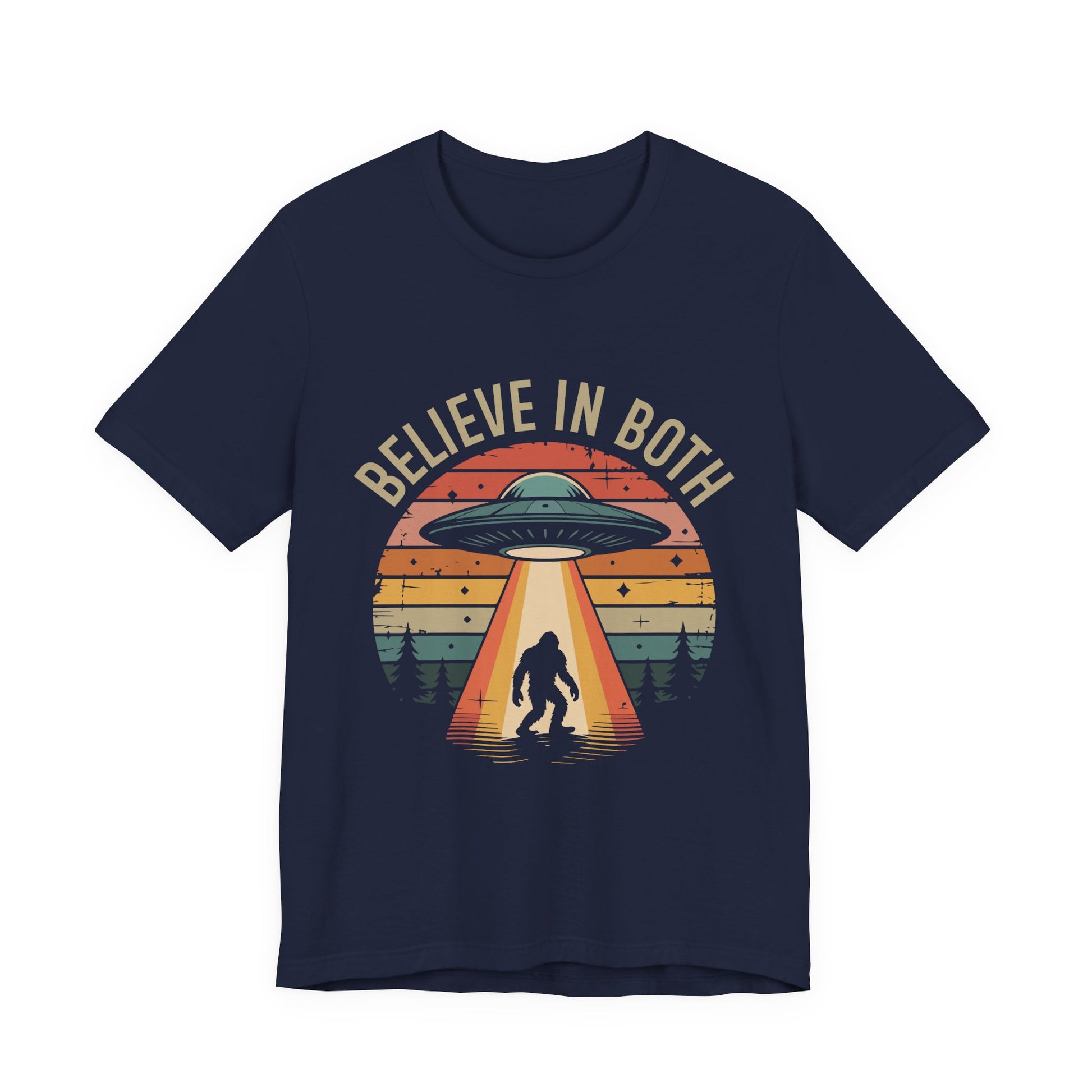Believe In Both, UFO & Bigfoot Retro UNisex Graphic Tee
