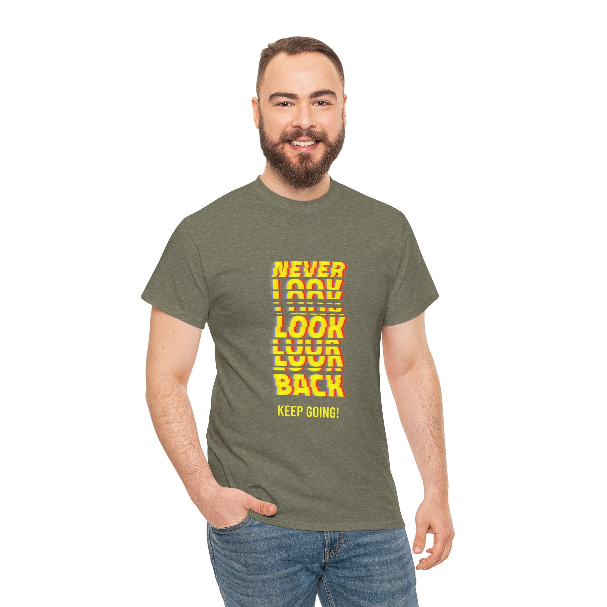 Never Look Back, Keep Going Motivational Unisex Heavy Cotton T-Shirt