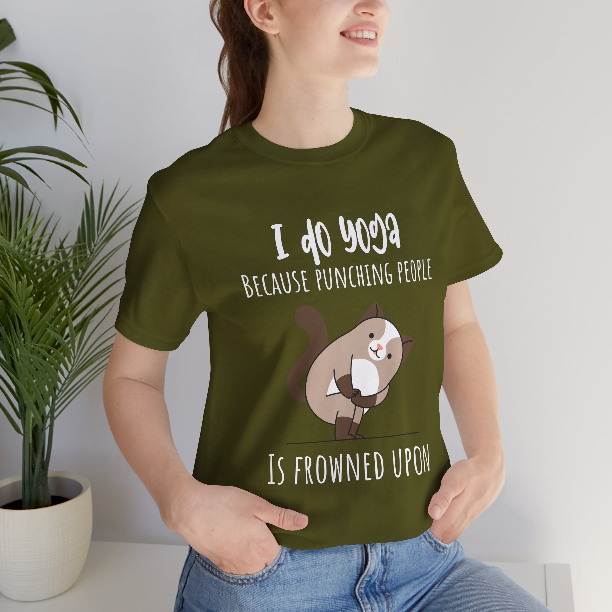 I do Yoga because punching people is frowned upon T-shirt Yoga Cat Humor Unisex Tee