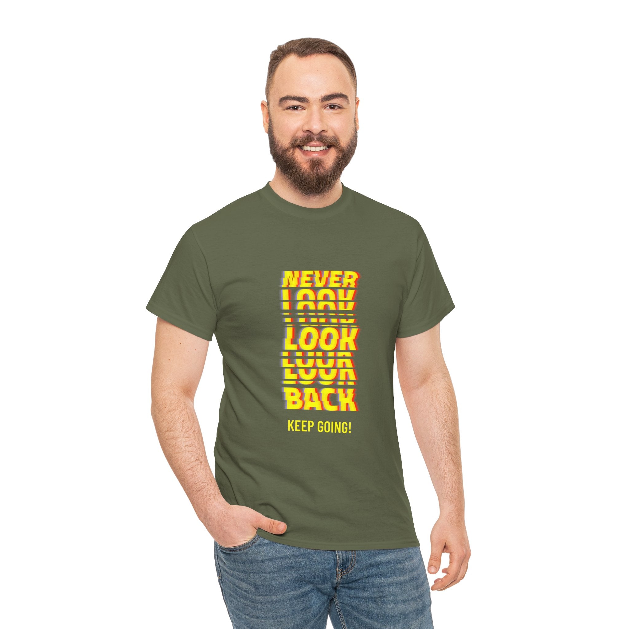 Never Look Back, Keep Going Motivational Unisex Heavy Cotton T-Shirt