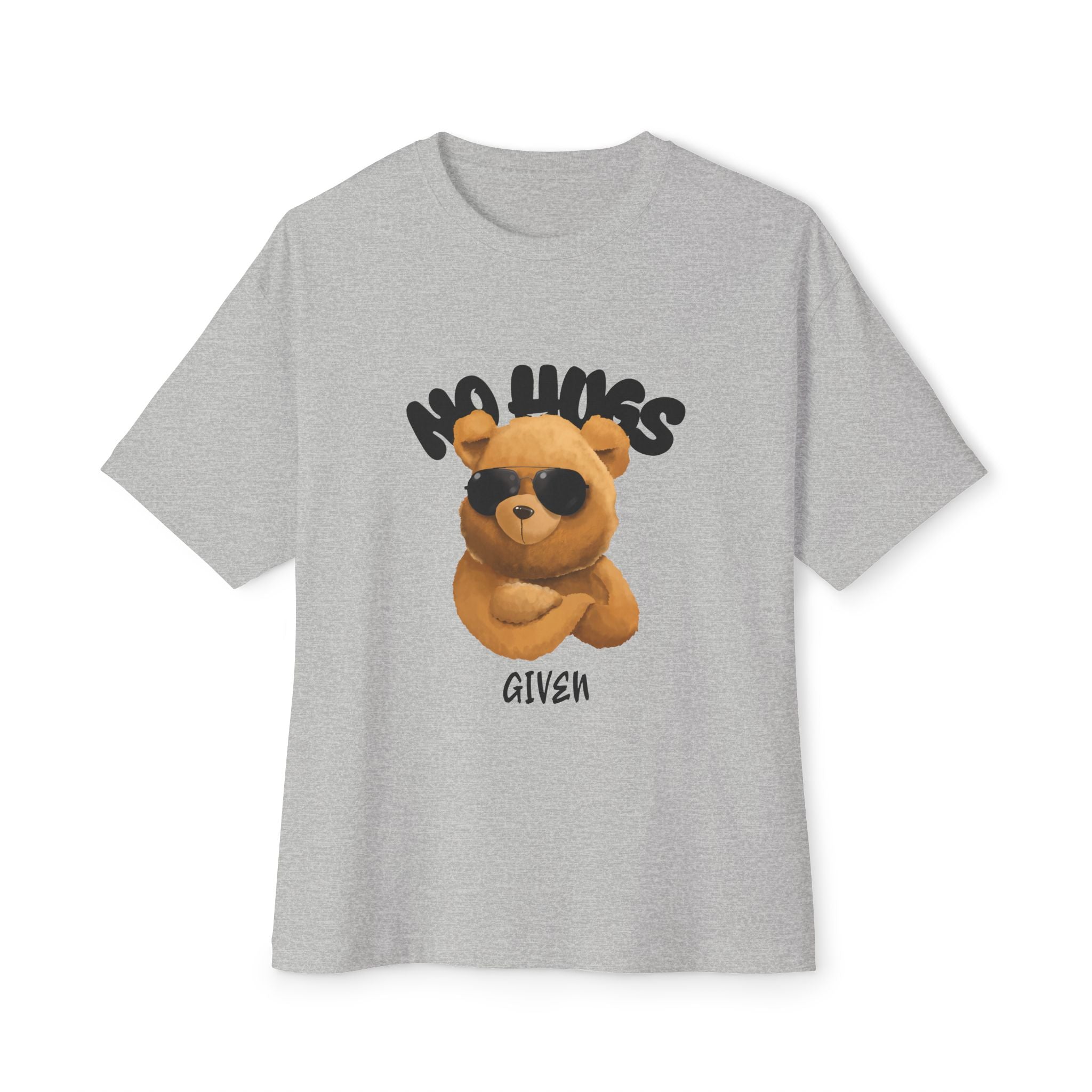 Graphic Oversized Tee - No Hugs Given, Teddy Bear Design