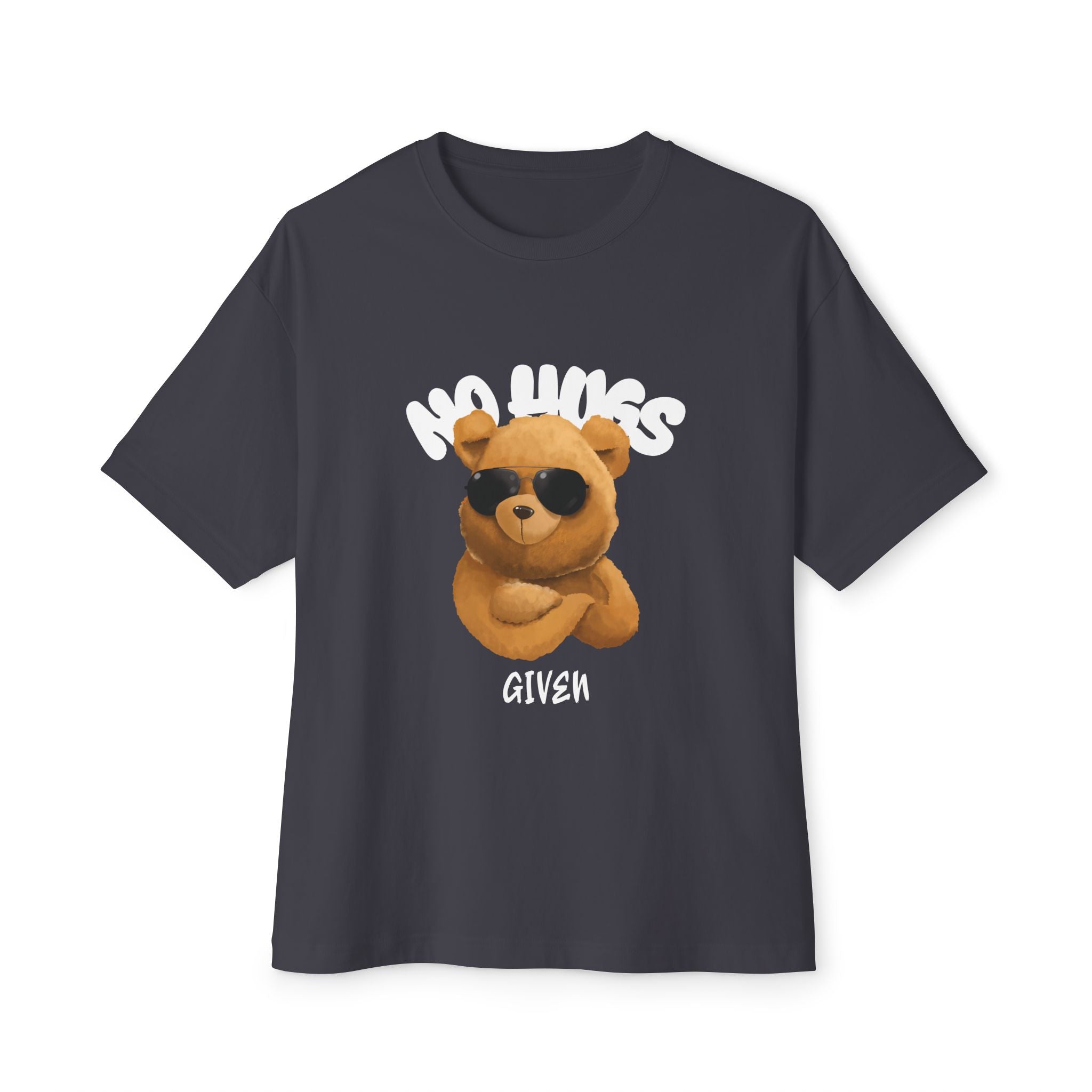 Graphic Oversized Tee - No Hugs Given, Teddy Bear Design