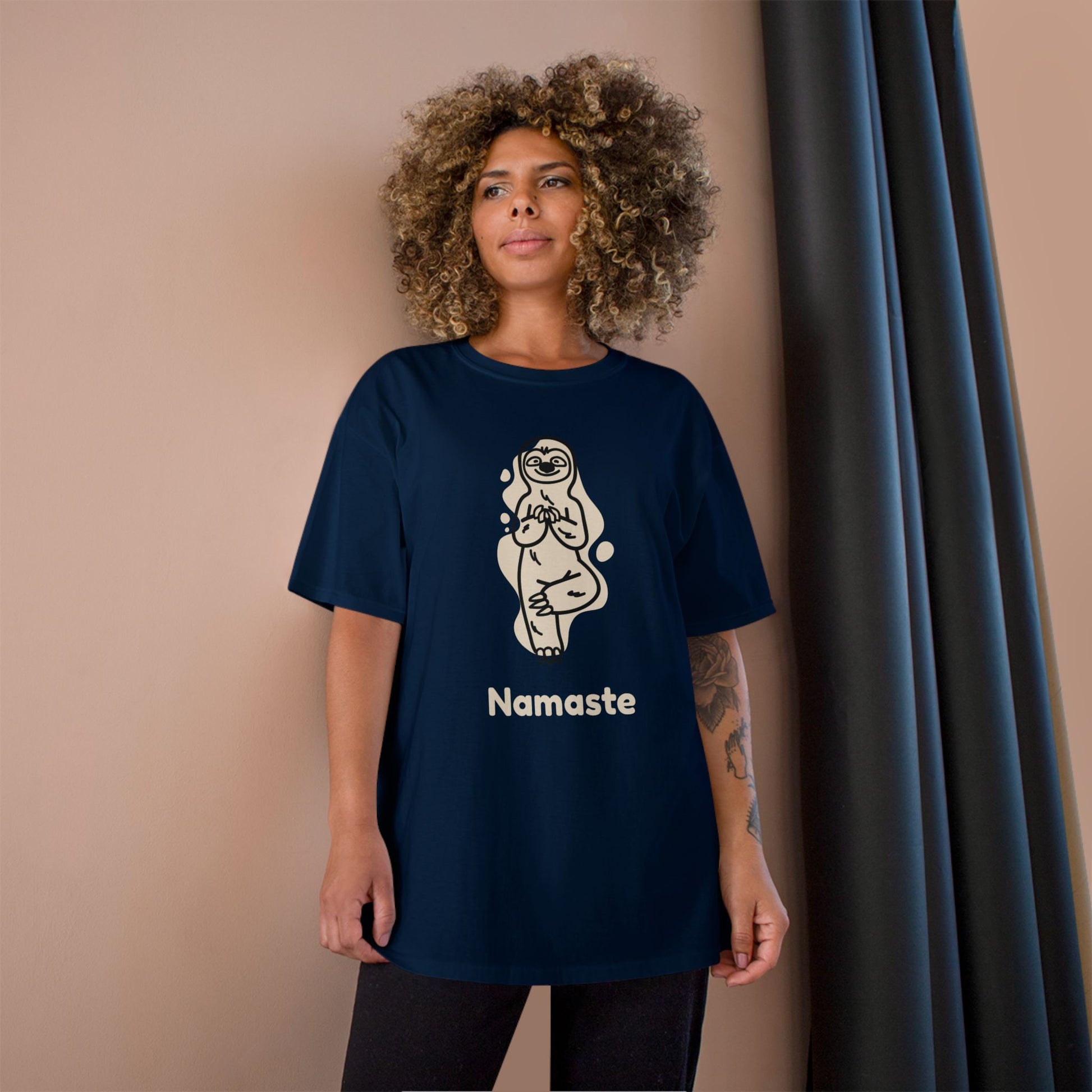 Champion Namaste Champion T-Shirt, Sloth Yoga Tee for Mindfulness,