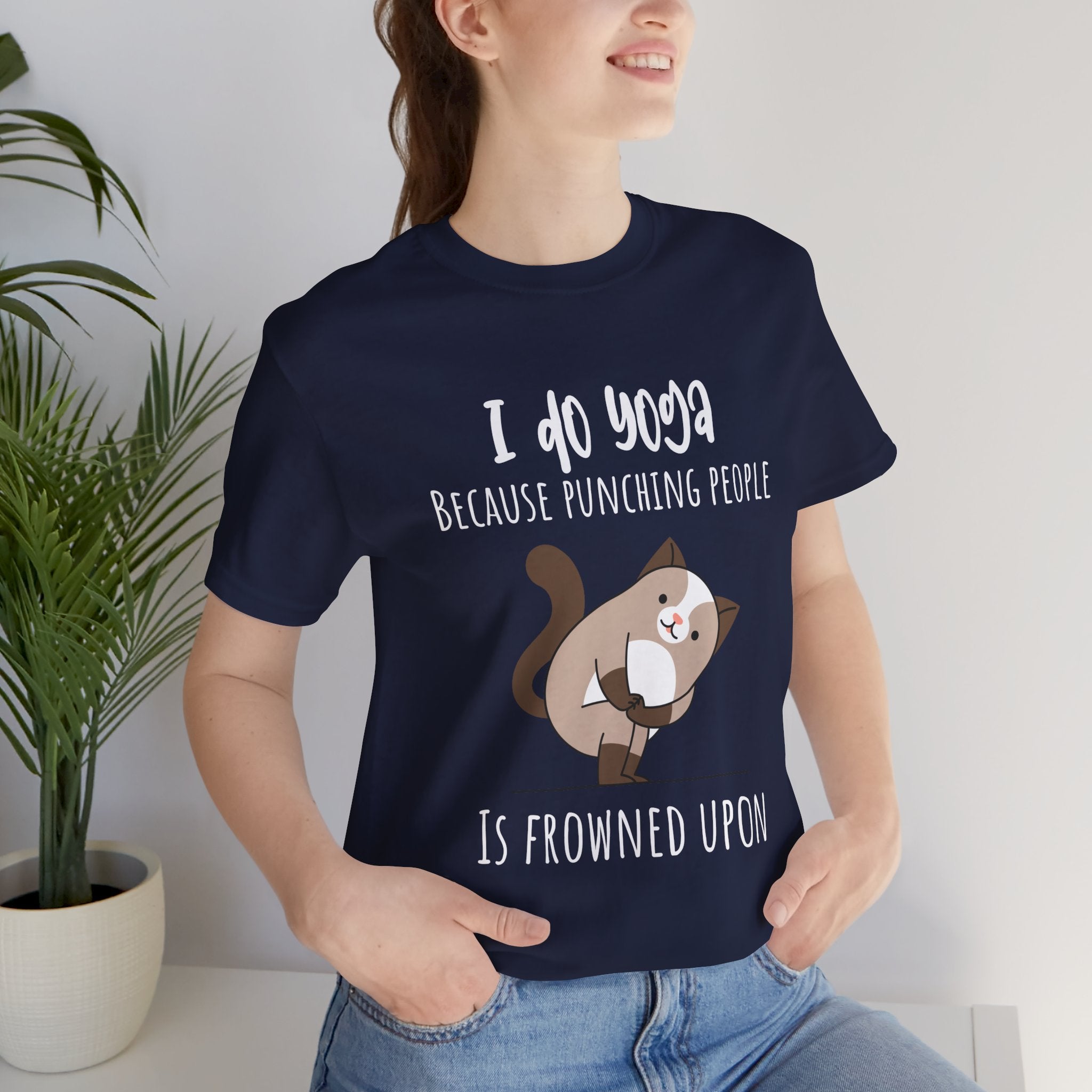 I do Yoga because punching people is frowned upon T-shirt Yoga Cat Humor Unisex Tee