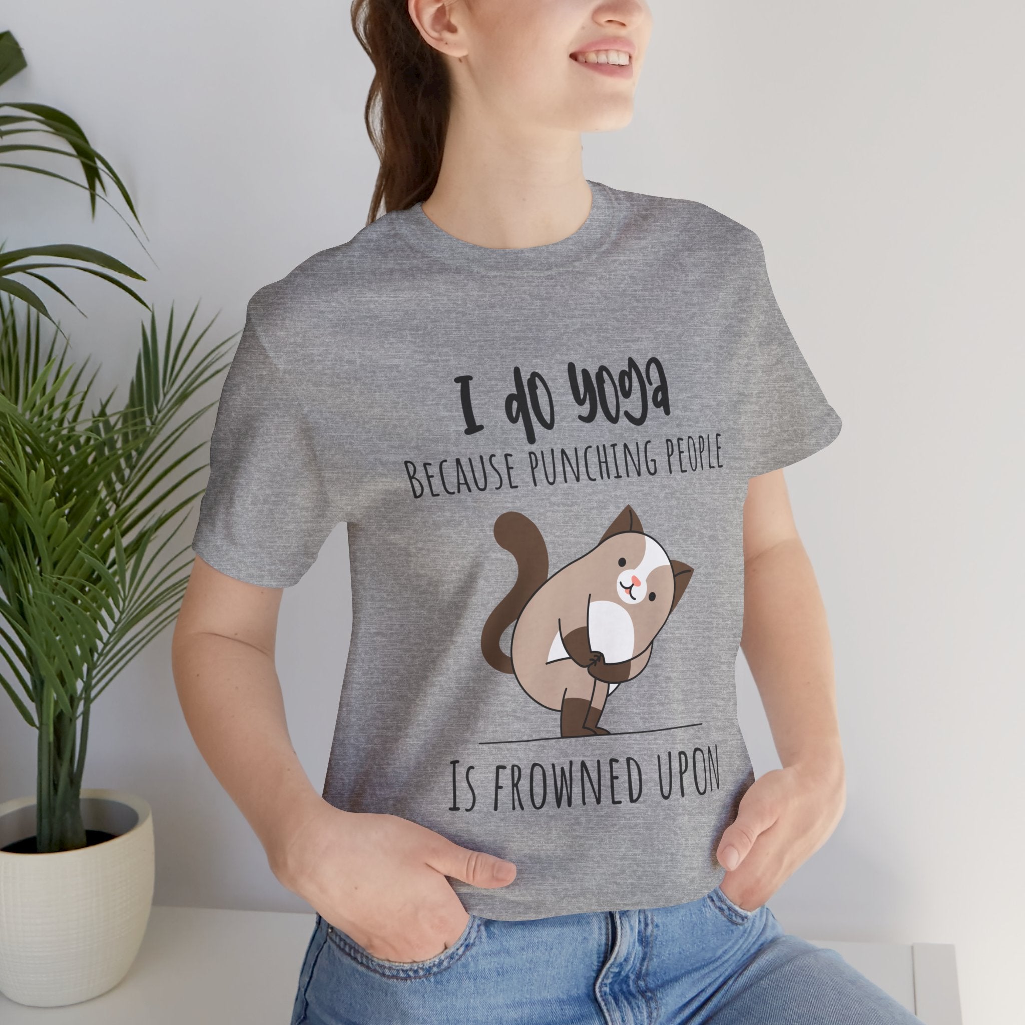I do Yoga because punching people is frowned upon T-shirt Yoga Cat Humor Unisex Tee
