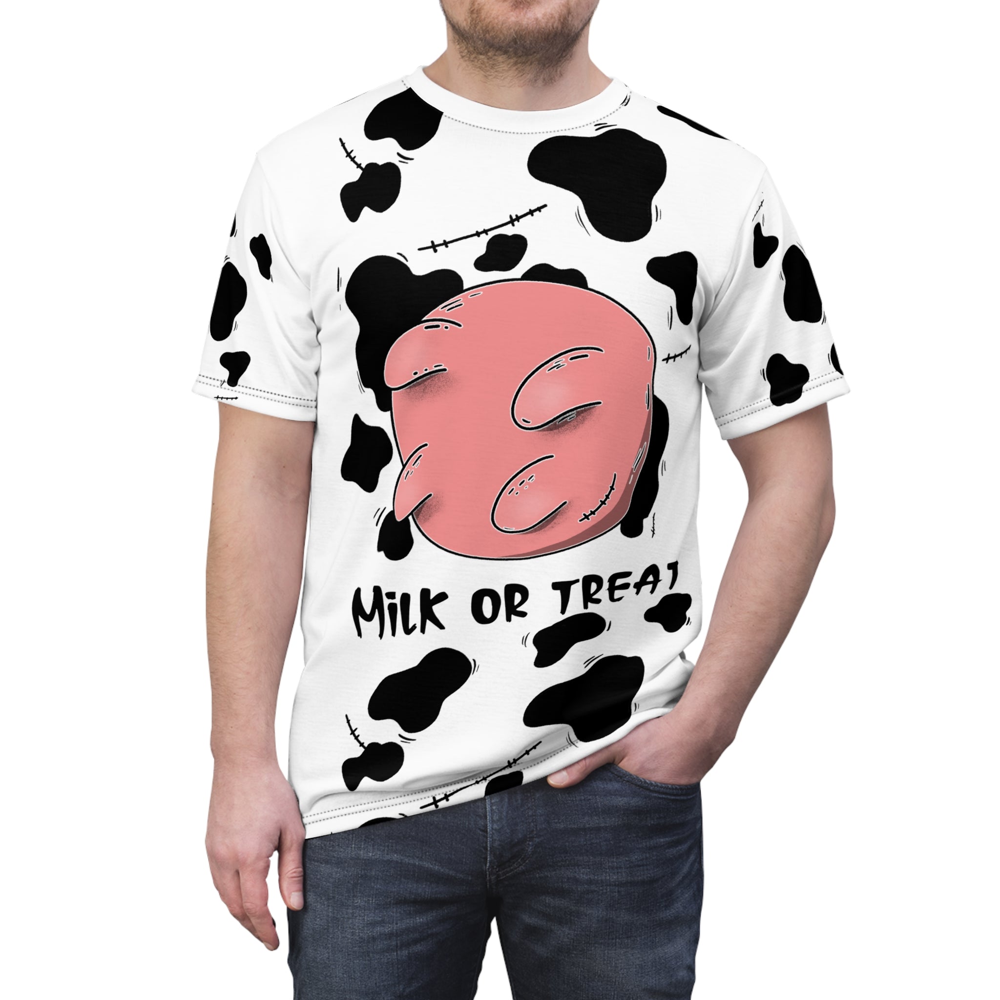Milk or Treat Cow print Halloween Costume Tee