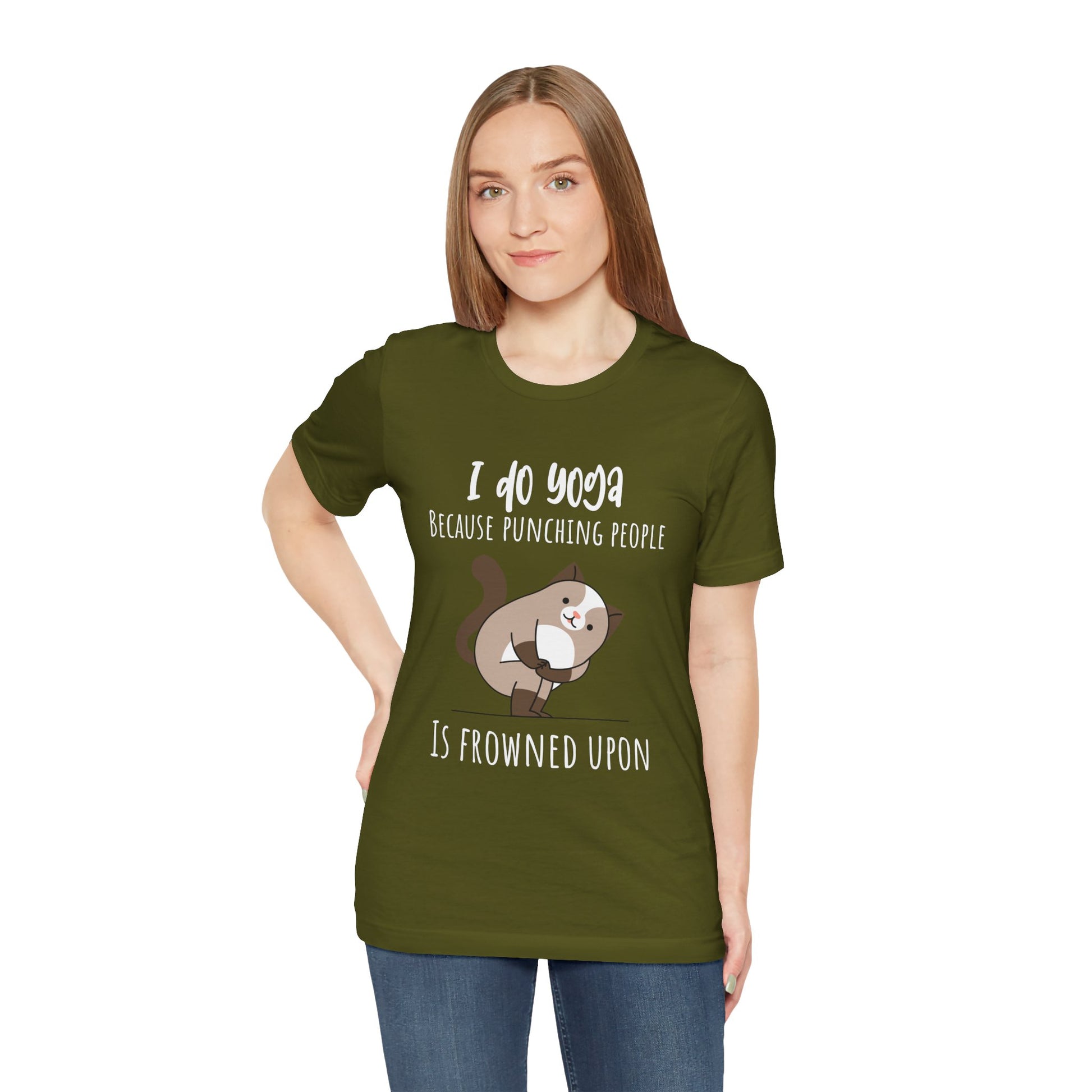 I do Yoga because punching people is frowned upon T-shirt Yoga Cat Humor Unisex Tee
