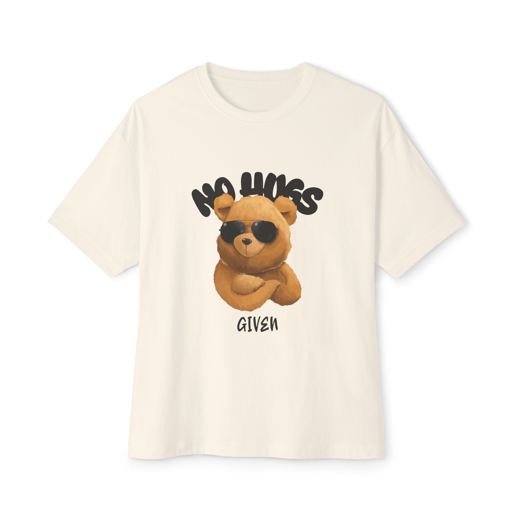 Graphic Oversized Tee - No Hugs Given, Teddy Bear Design