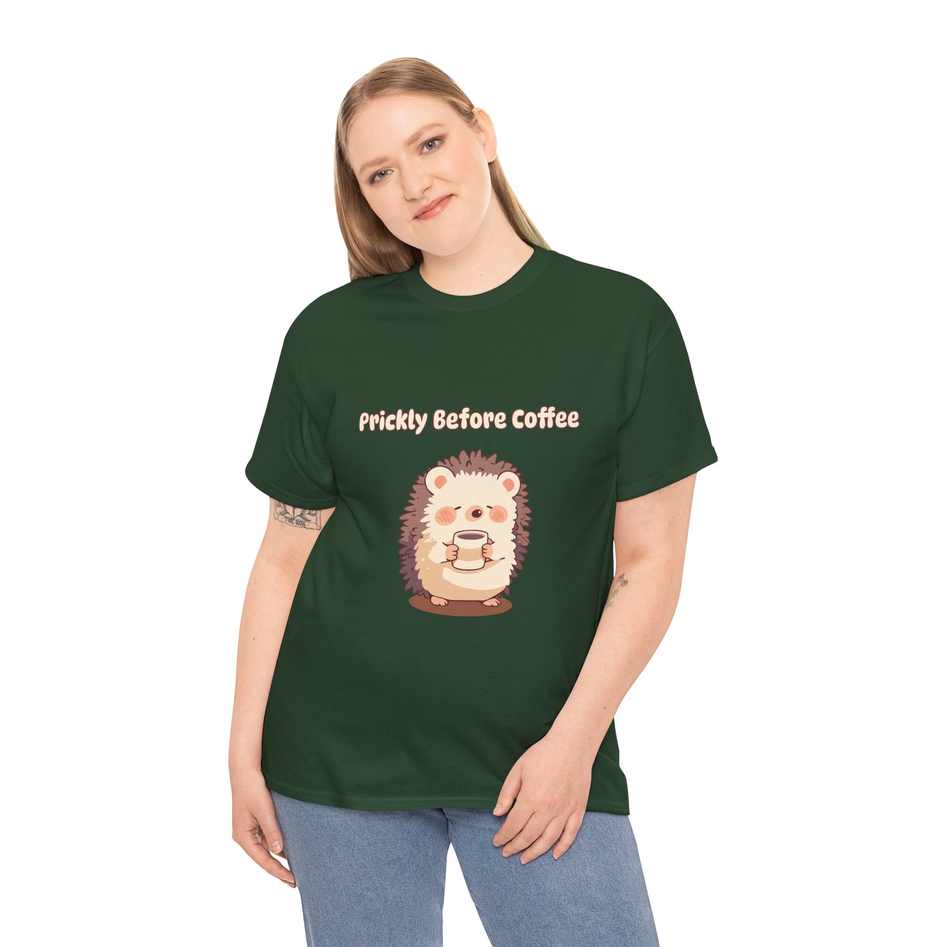 Prickly Before Coffee Tee, Trendy Casual T-shirt, Great for Coffee Lovers