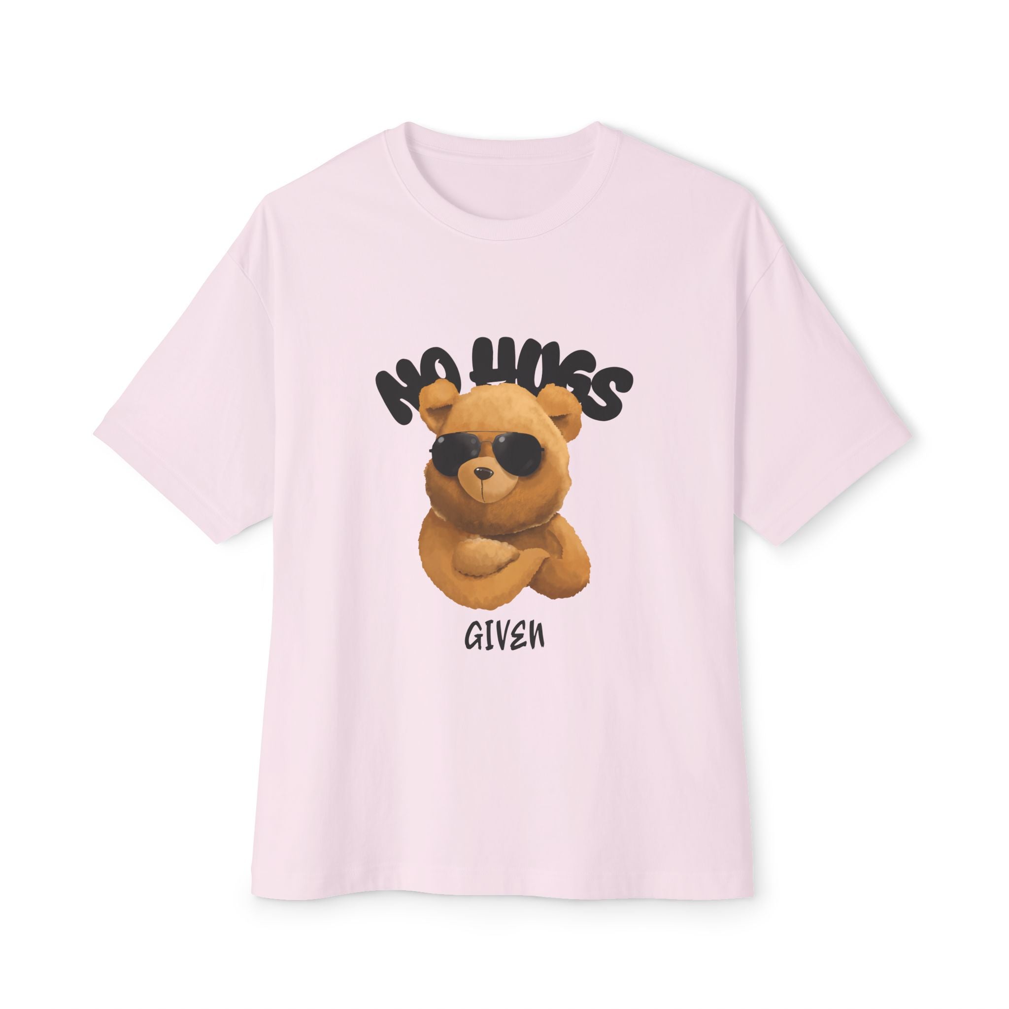 Graphic Oversized Tee - No Hugs Given, Teddy Bear Design