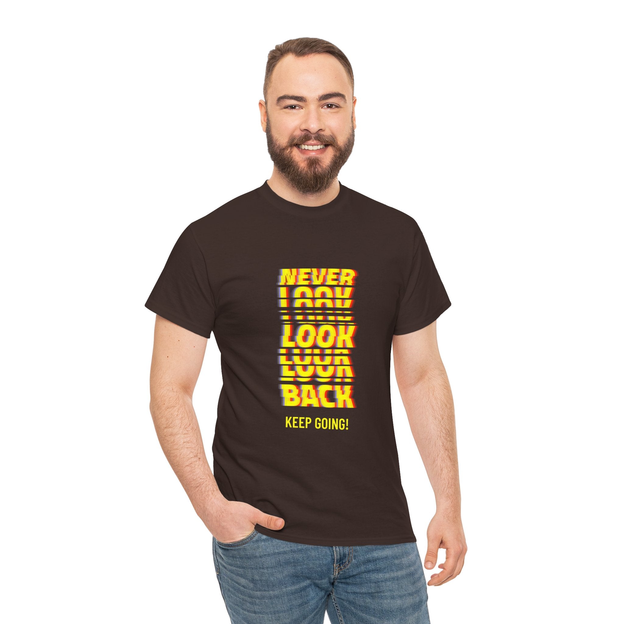 Never Look Back, Keep Going Motivational Unisex Heavy Cotton T-Shirt